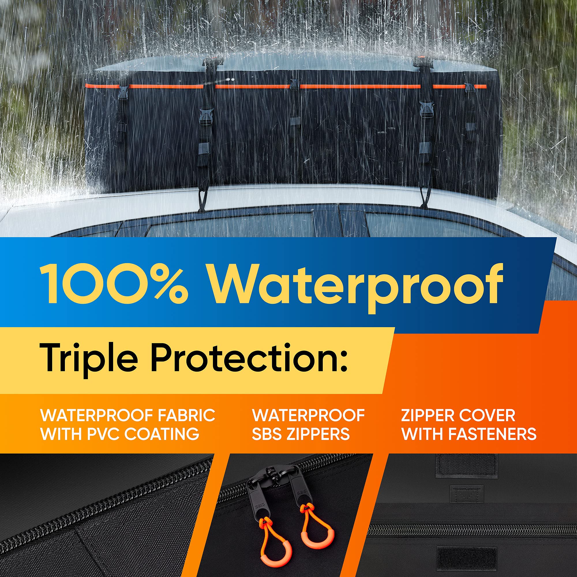 BagMate Military-Grade Waterproof Roof Bag - XXL 23 Cu. Ft. Cargo Carrier, PVC, Black, Model RBM-CRB, Includes 4 Door Hooks and Extra Strap