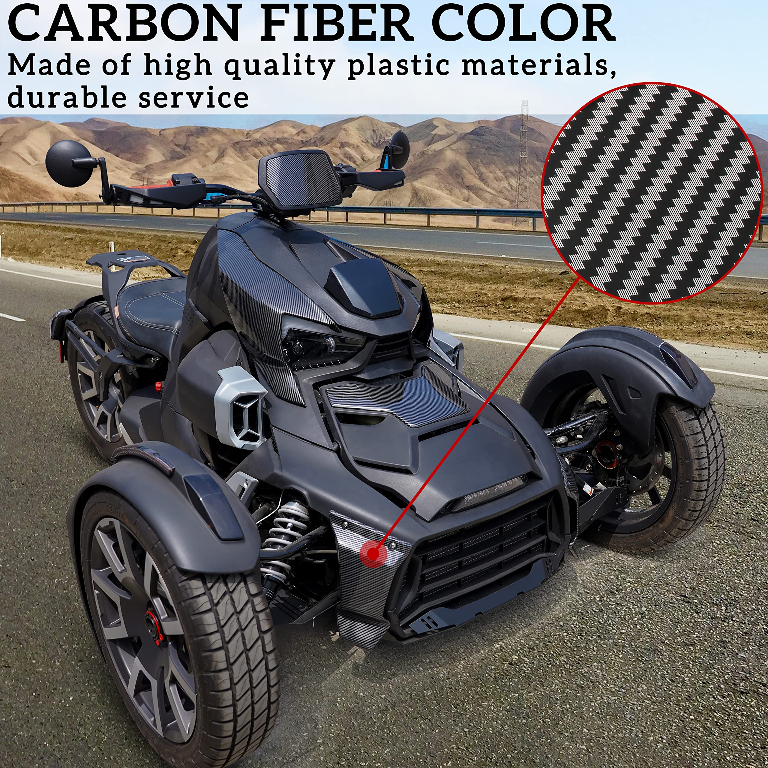 SAUTVS Front Grill Trims for Can-Am Ryker, Carbon Fiber, Plastic, Model ZP-YJ-030603-120, Lower Grill Protector for 600/900 Sport & Rally