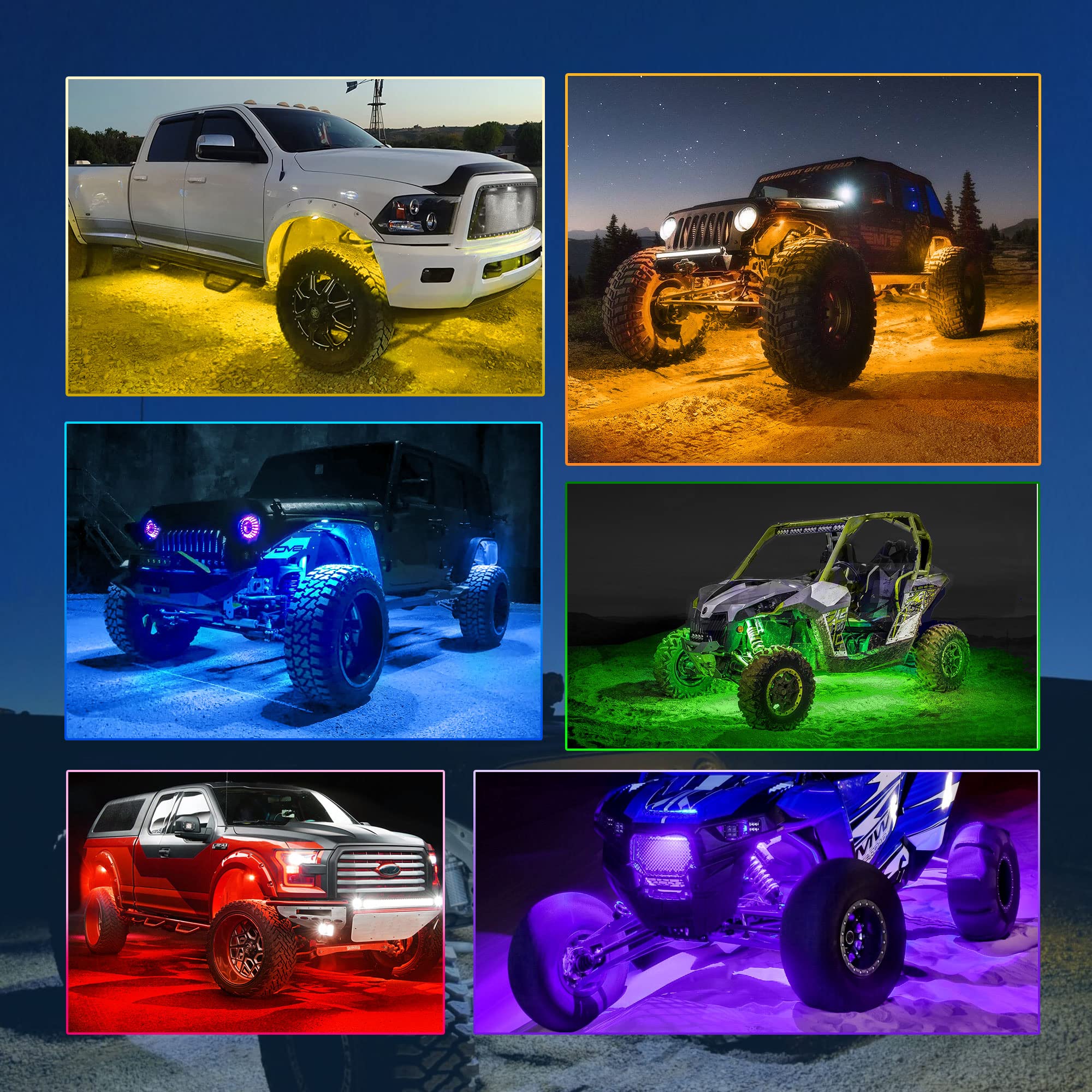 MICTUNING RGB Rock Lights Kit - 12 Waterproof Pods with Bluetooth Control & Music Mode for Trucks, UTV, SUV, ATV