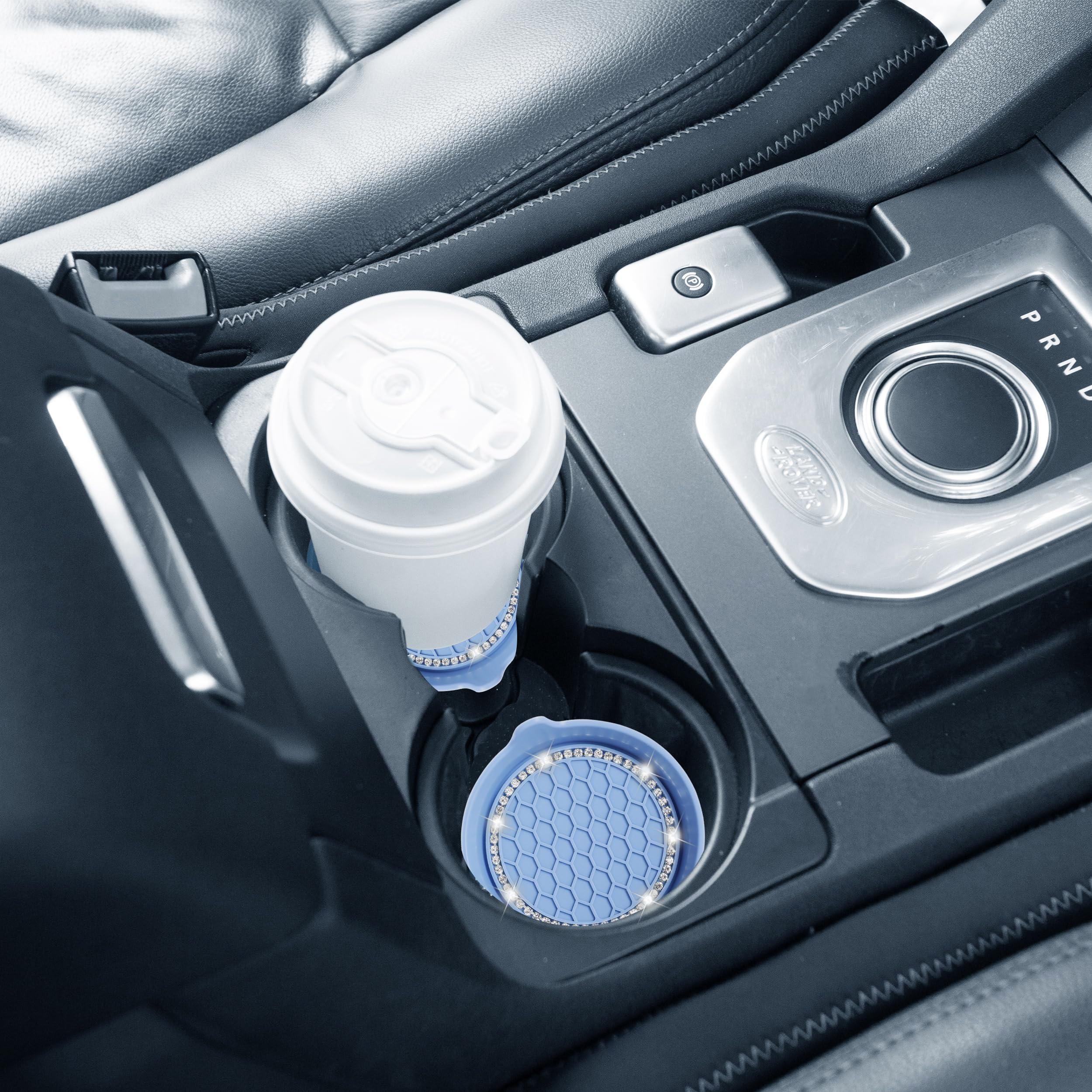Amooca Car Cup Coaster Universal Non-Slip Cup Holders Bling Crystal Rhinestone Car Interior Accessories 4 Pack Gray Blue