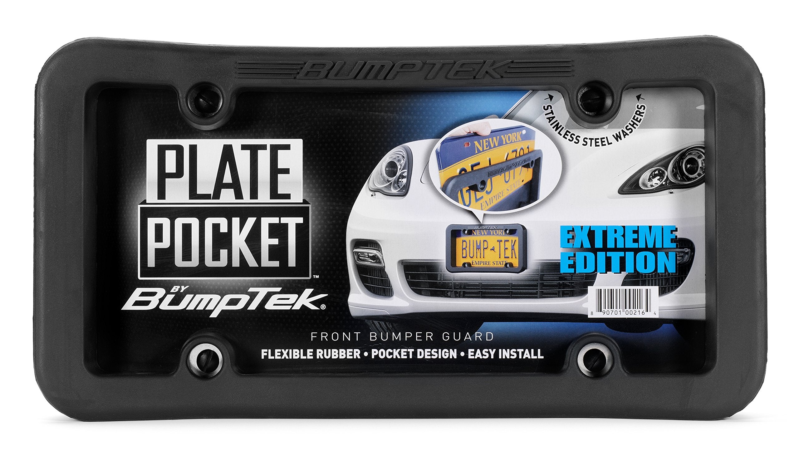 Plate Pocket By Bumptek - Flexible Rubber Front Bumper Guard, Front Bumper Protection, License Plate Frame. Cushions Parking Bum
