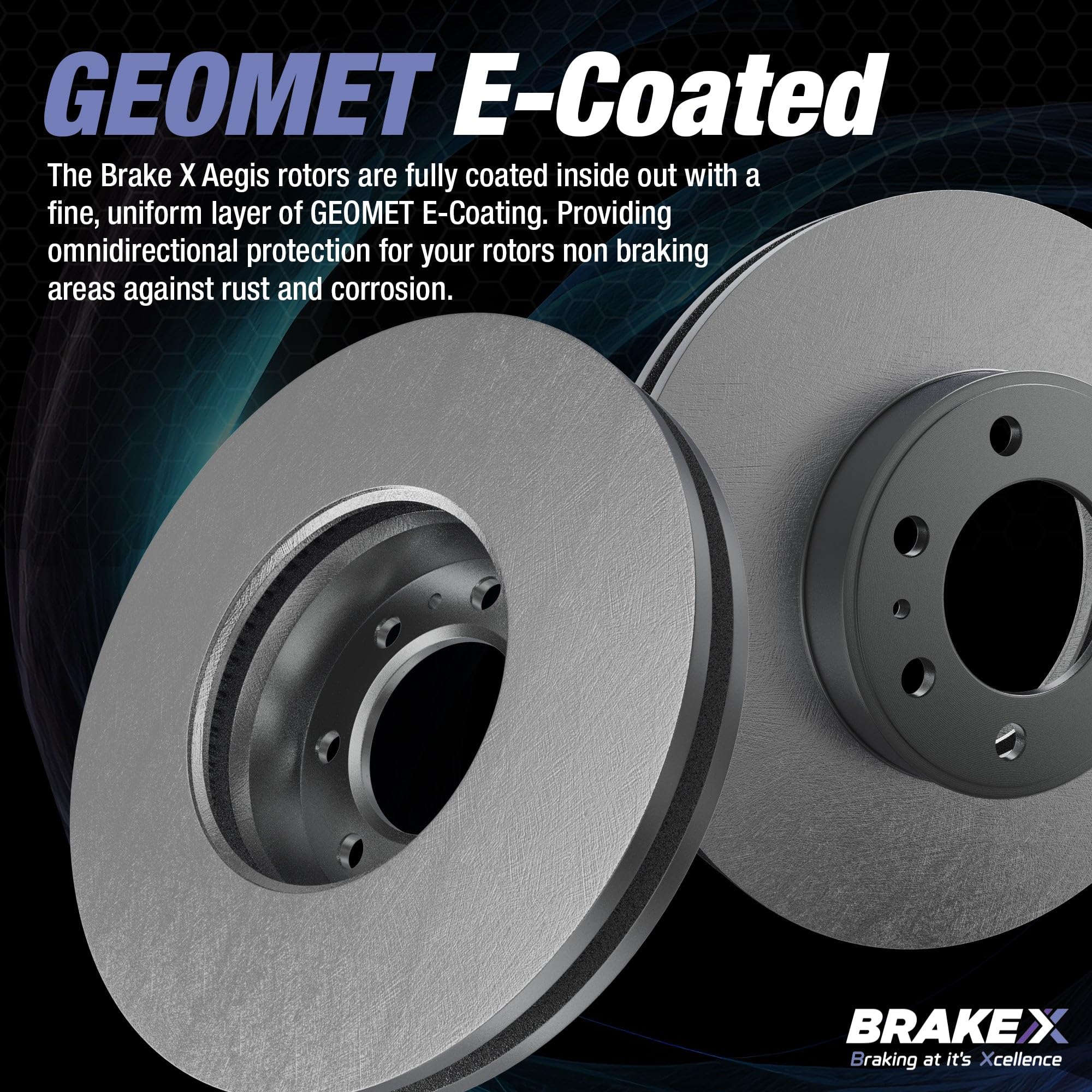 Brake X Rear Brake Pads And Rotors Kit Replacement For 2015-2019 Ford Transit-250 | Aegis Geomet Coated Rotors And Alpha Ceramic
