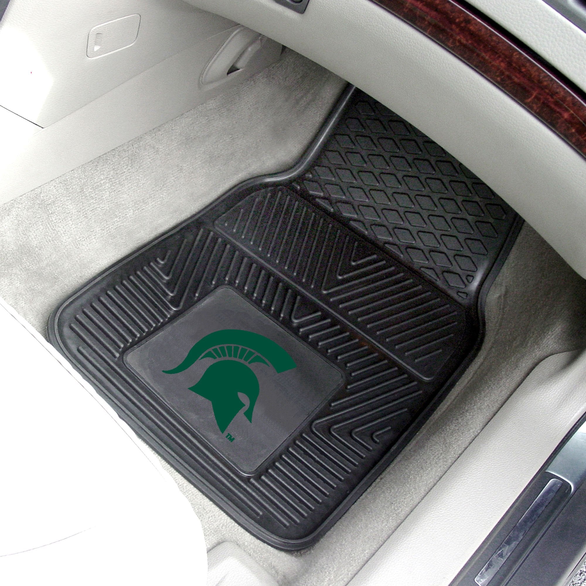 FANMATS Set of 4 Michigan State University Car Mats - All Weather Rubber, 29"x17" Front, 14"x17" Rear, Universal Fit, Model 39388