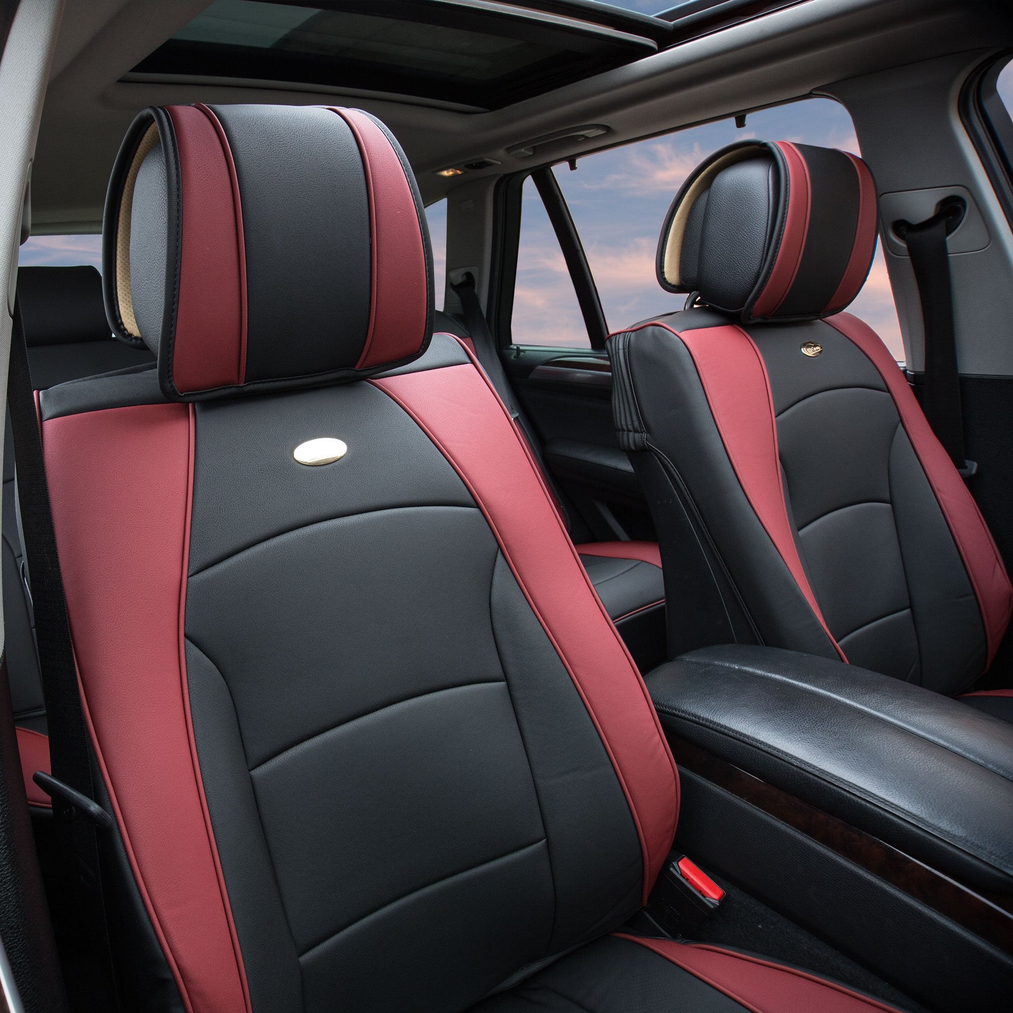 Fh Group Front Set Faux Leather Car Seat Cover Cushions For Low Back Seat, Universal Fit, Airbag Compatible Seat Cover For Suv,
