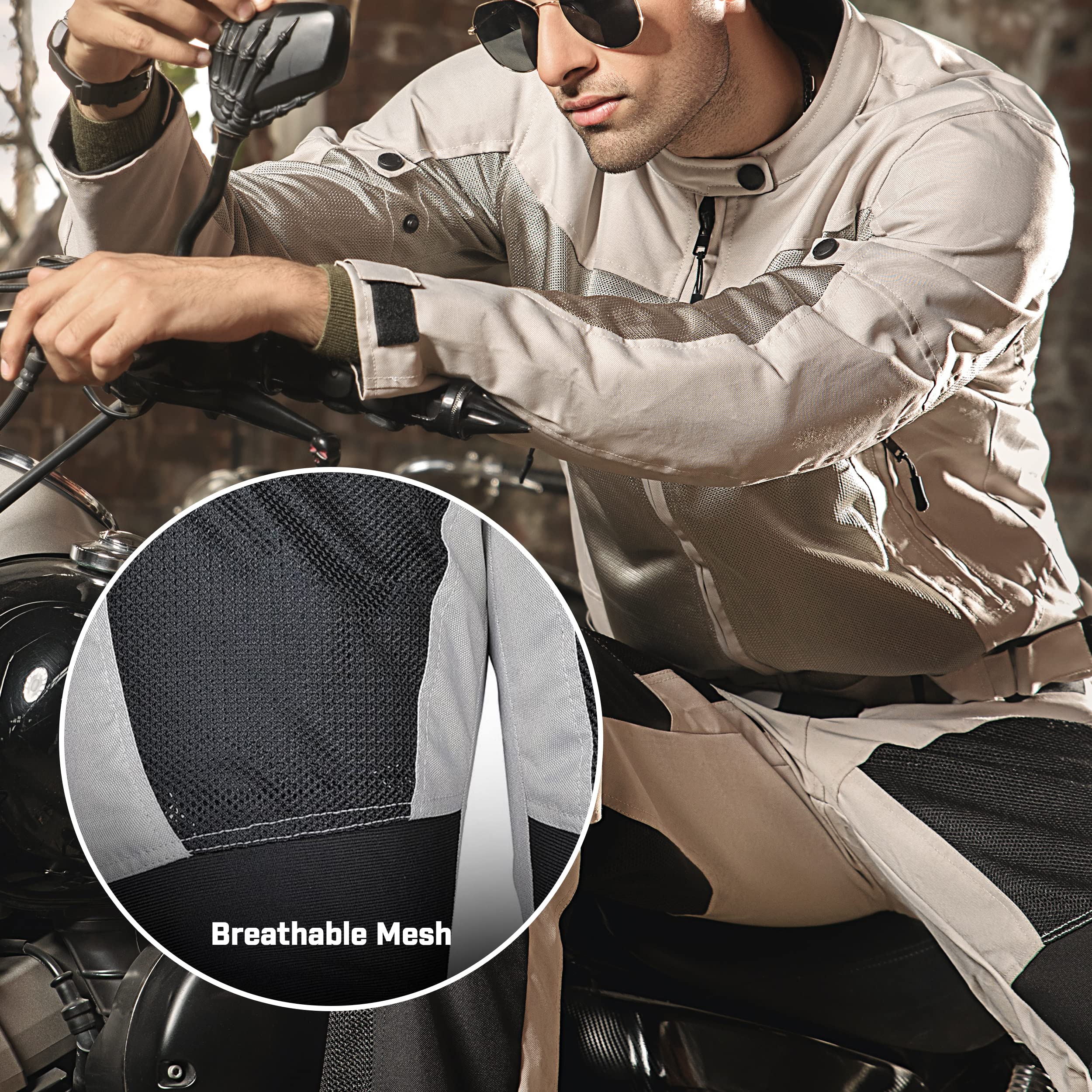 WICKED STOCK Men's PT09 CE Mesh Motorcycle Pants - Grey Black, 36W x 32L, Summer Riding Gear
