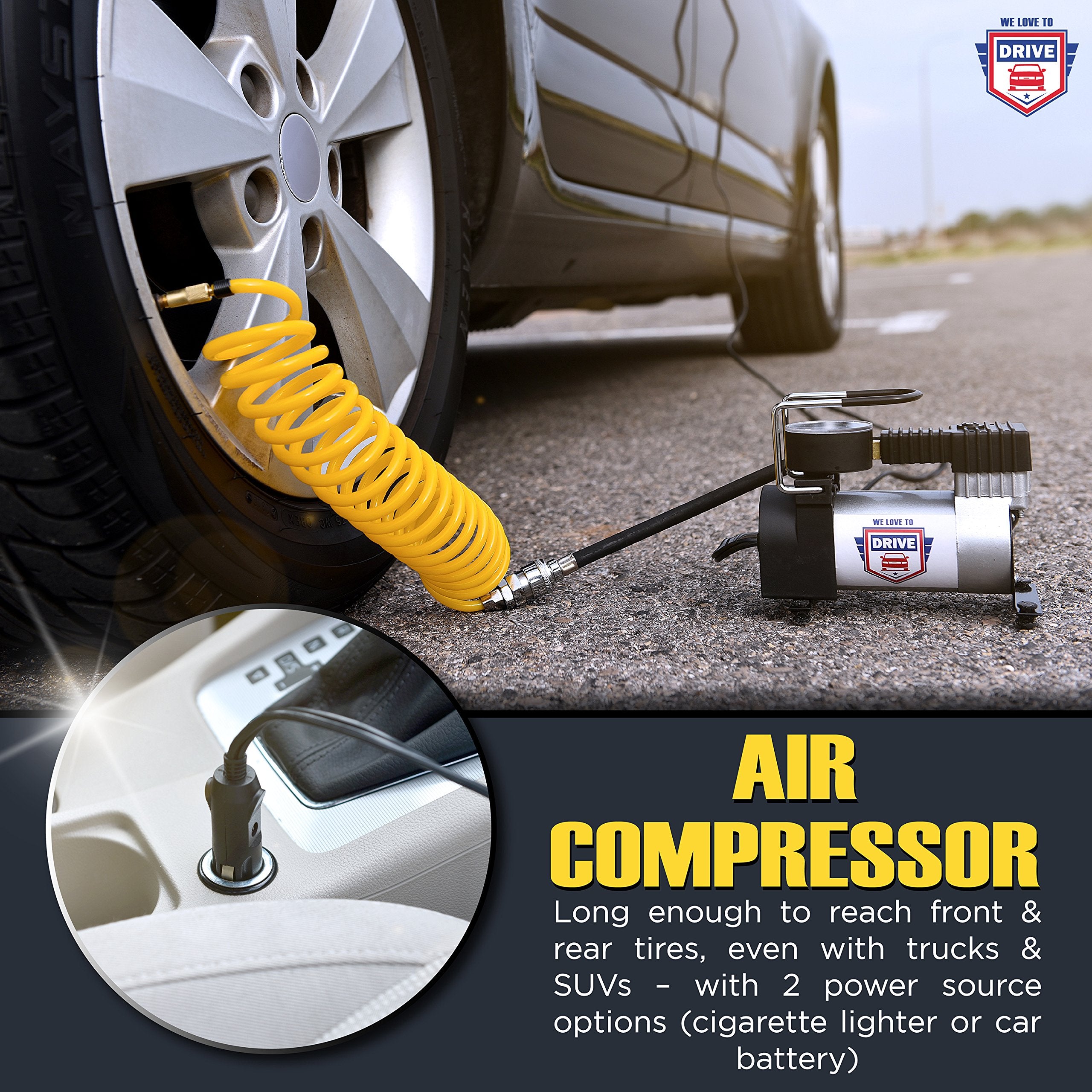 12V Dc Best Air Compressor Tire Inflator With Gauge, 150 Psi Portable Air Pump For Car Tires, Trucks & Inflatables, Double Bonus