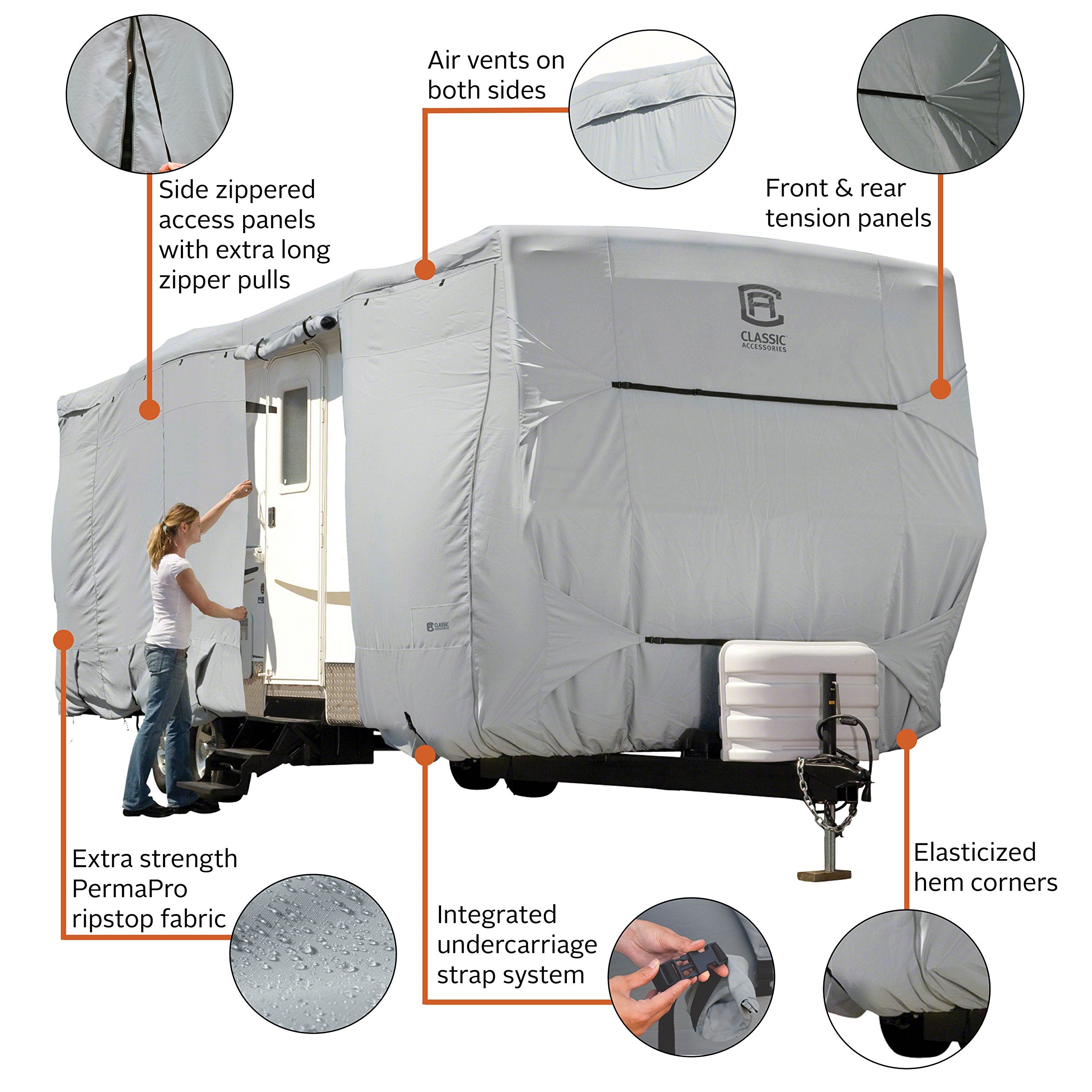 Classic Accessories Over Drive Permapro Deluxe Travel Trailer Cover, Fits 35' - 38' Rvs, Rv Cover, Camper Cover, Travel Trailer