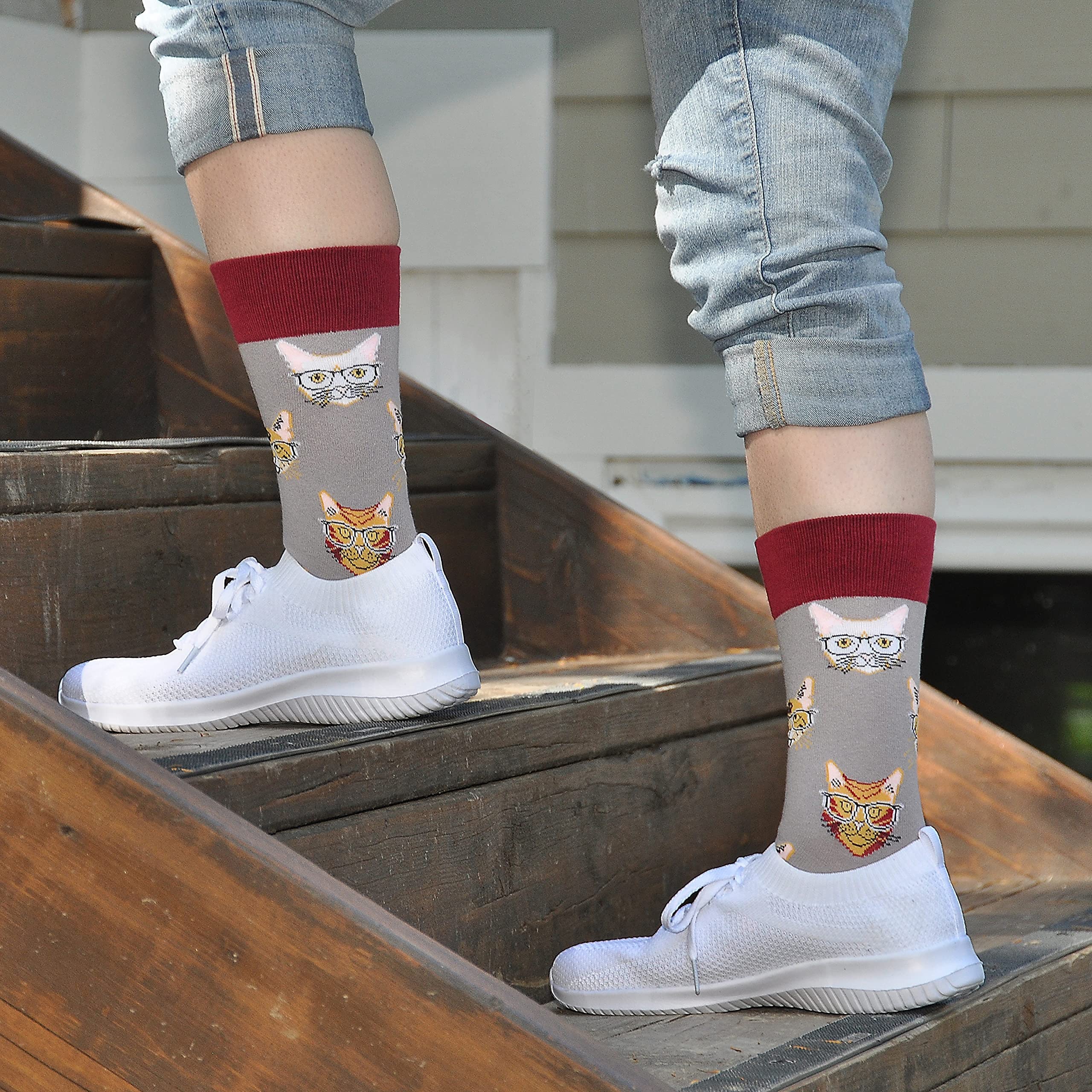 Cavertin Women's Cat Lover Novelty Socks Gift Box - One Size, Fun Designs for Dog Moms, Book Lovers, Llama, Unicorn, Sloth, Corgi
