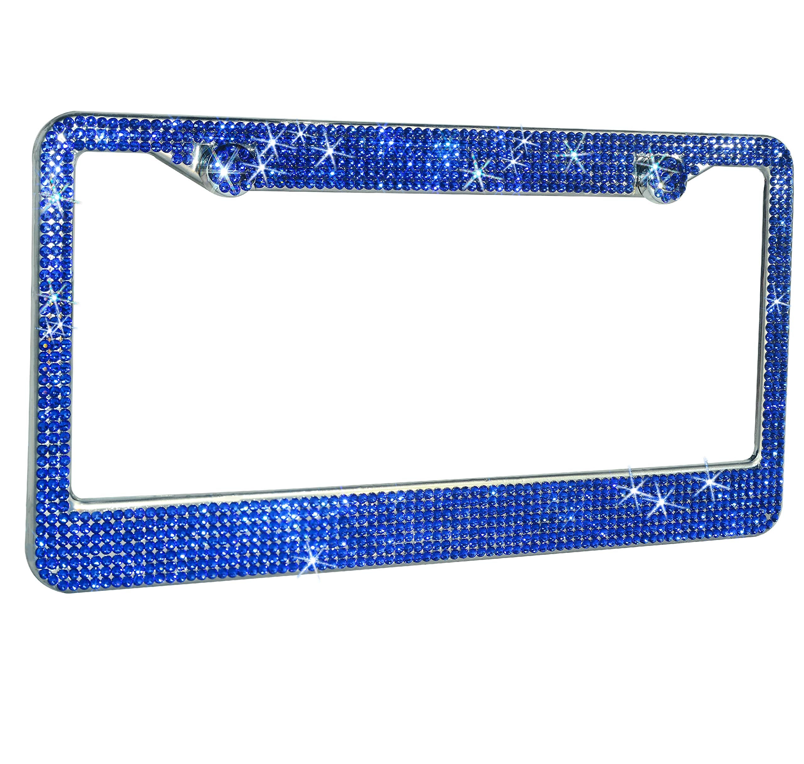 Handcrafted Bling License Plate Frames For Women, Men | 1 Pack Bedazzled Cover With Glittery Screw Caps | Stainless Steel Diamon