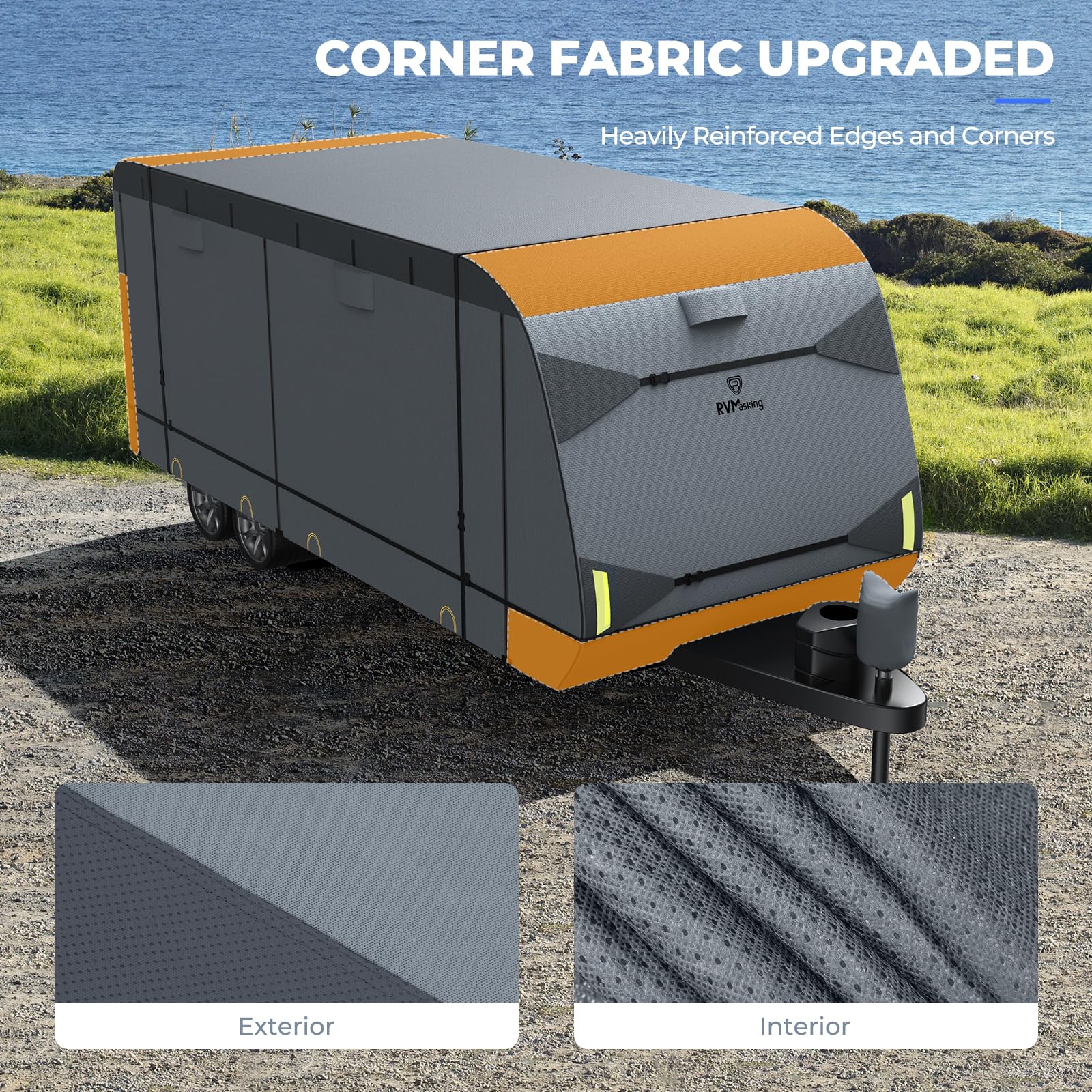 RVMasking RV Cover for Travel Trailers 18-20ft, Waterproof 7-Layer Nonwoven Fabric, Dark Gray with Tire & Tongue Jack Covers
