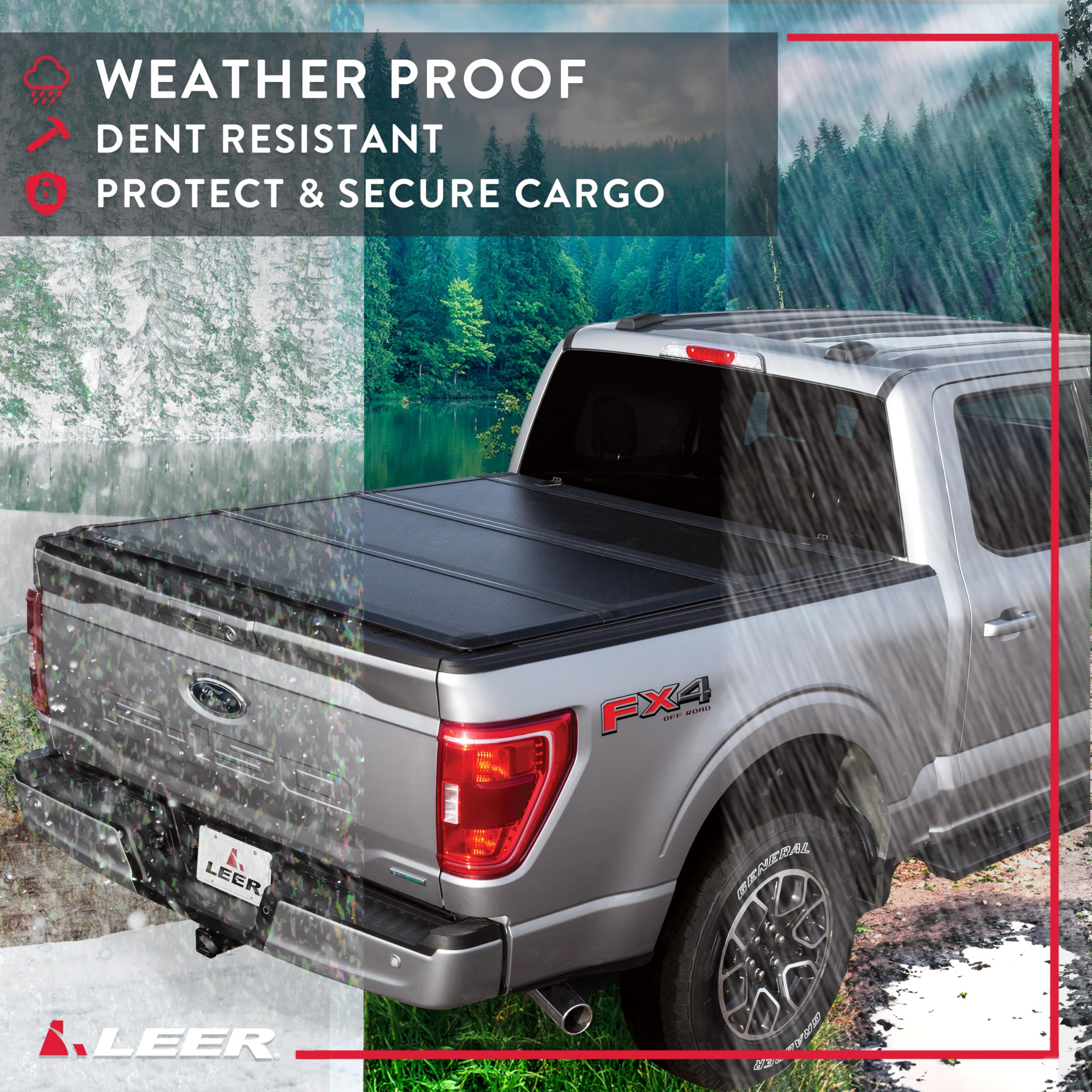 Leer Hf350M Tri-Folding Truck Bed Tonneau Cover, Fits Dodge Ram Without 60/40 Tailgate, Years 2019-2023, 5'7 Truck Bed, Black