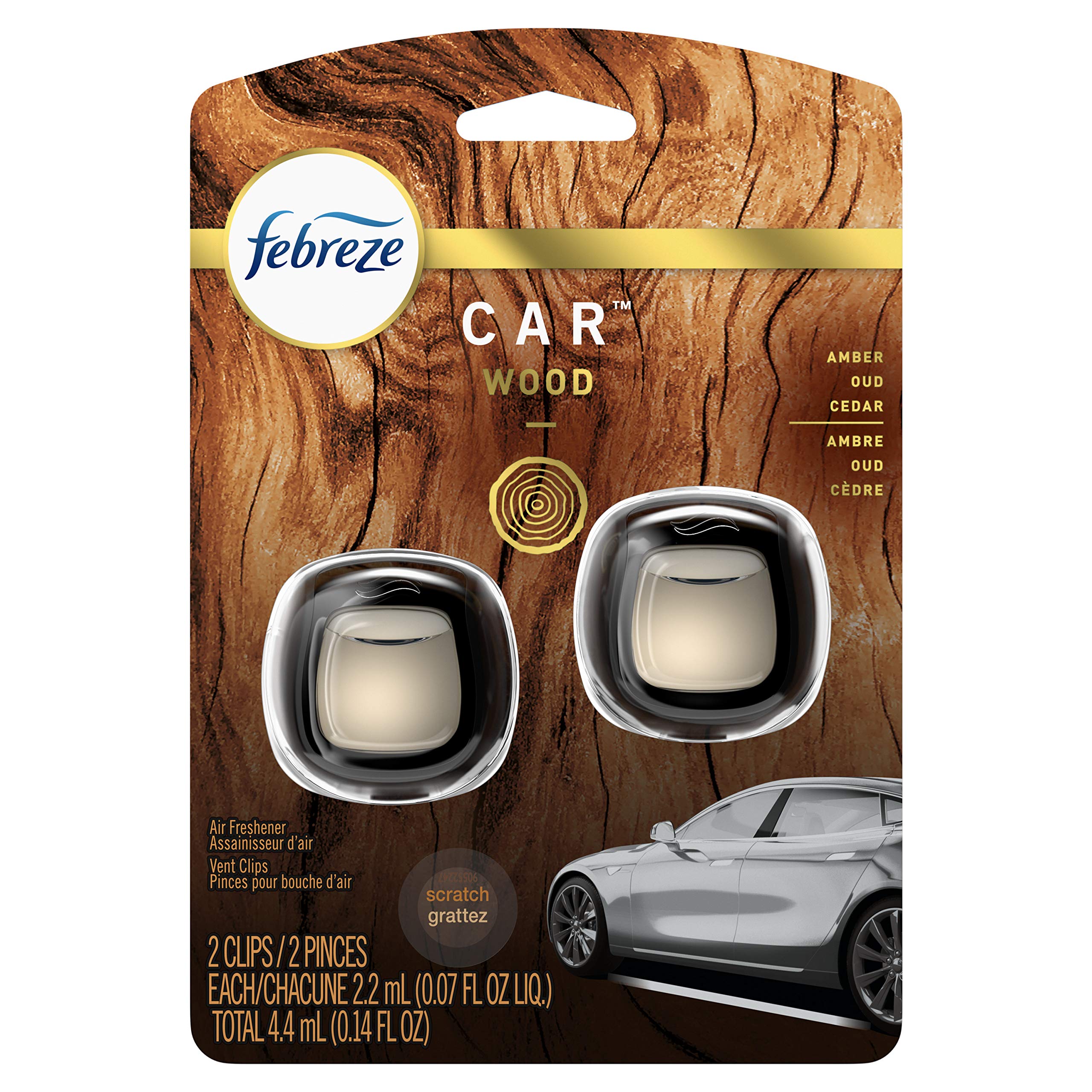 Febreze Car Air Fresheners, Wood Scent, Odor Eliminator Vent Clips (2 Count)