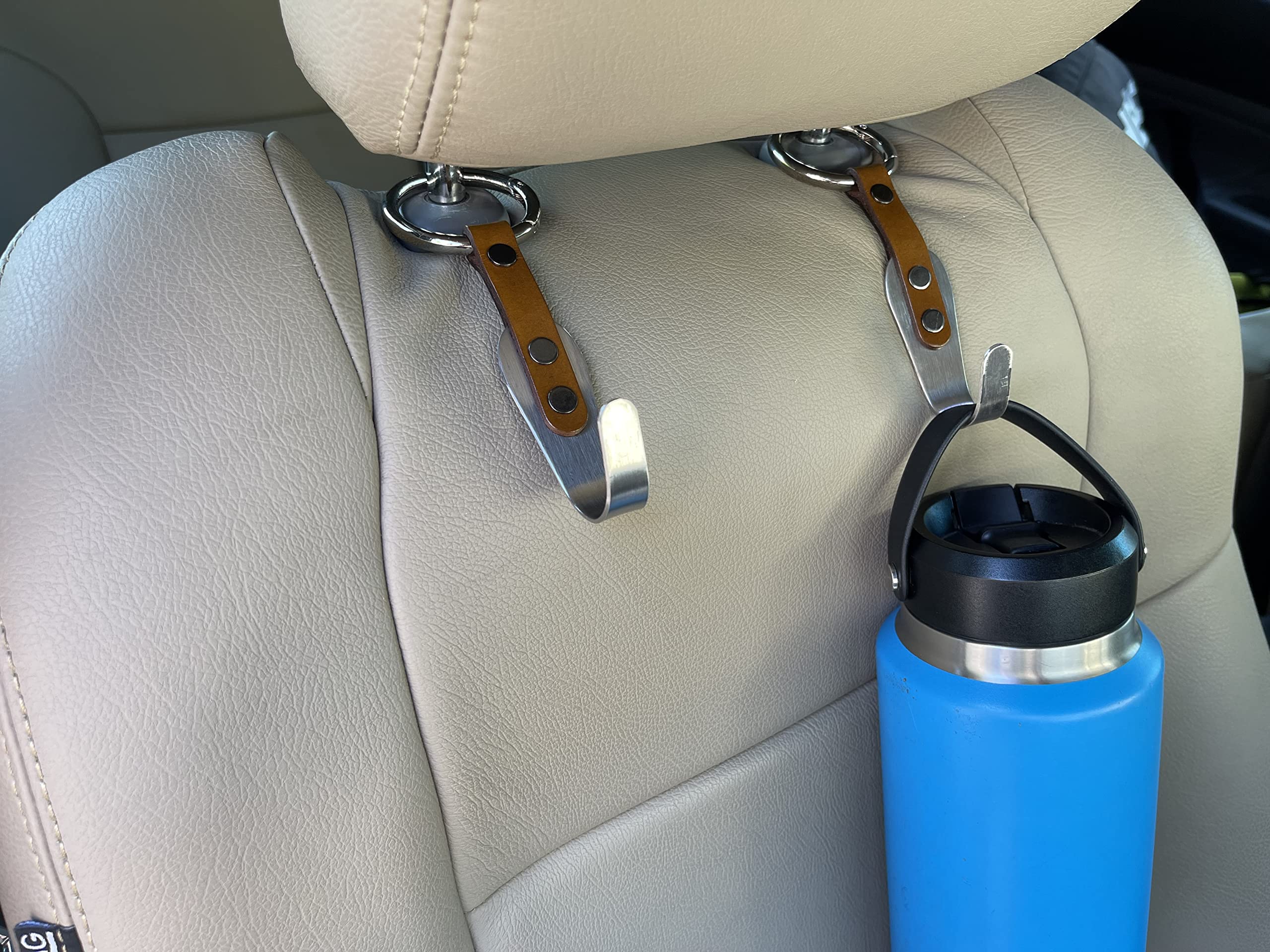 Headrest Hook Car Bag Back Seat For Car 2 Pack Rustic Brown Back Seat Organizer Purse Hook Hanger Premium Leather Stainless Steel Car Seat Head Rest Storage Organizer Universal For Handbag Purses