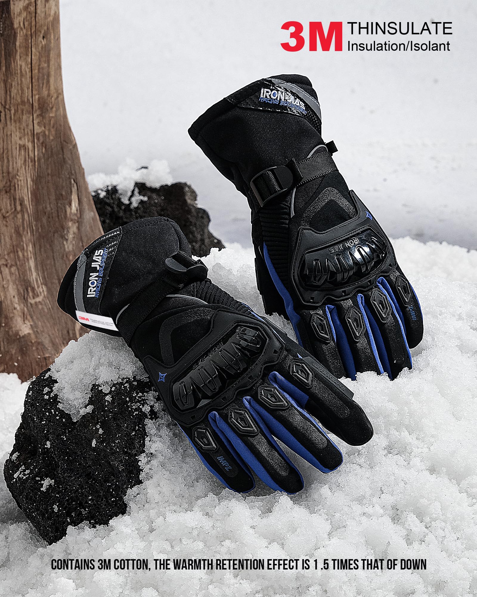 Iron Jia'S Motorcycle Gloves Winter Warm Touch Screen Waterproof Windproof Protective Clothing (Blue, Xl)
