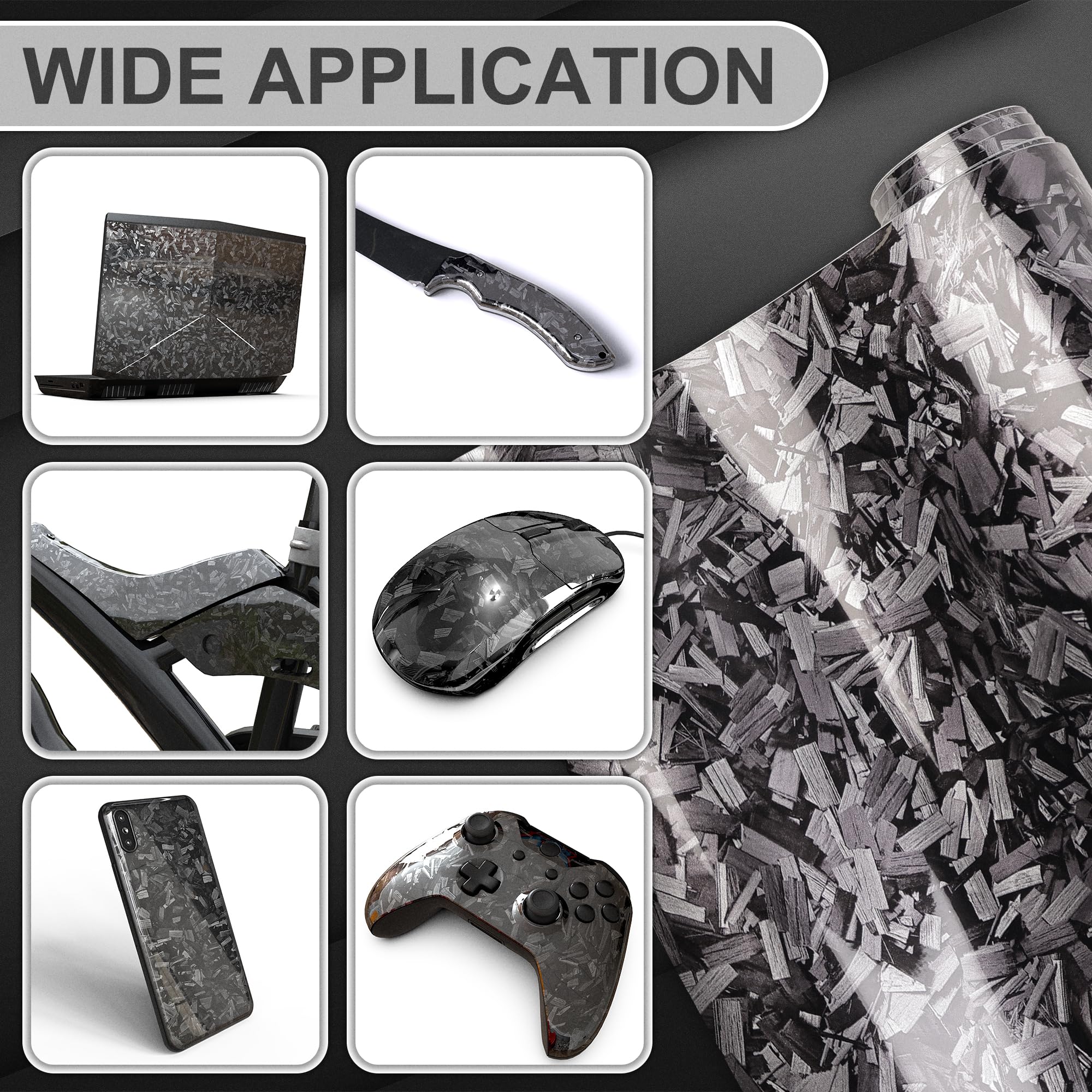Lypumso Grey Forged Carbon Fiber Vinyl Wrap - Self-Adhesive Car Body Wrap, 1ft x 10ft, Ideal for DIY Vehicle Interior & Exterior