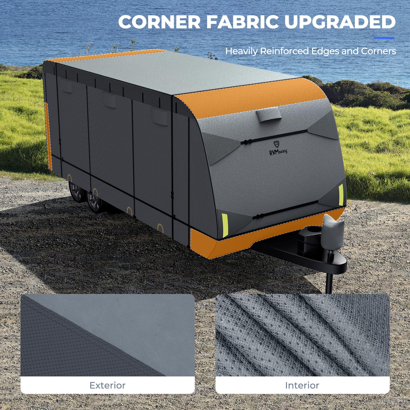 Rvmasking Rv Cover, Heavy Duty 7 Layers Travel Trailer Cover With 4 Tire Covers For 31'7''-34', Windproof Rip-Stop Anti-Uv Campe