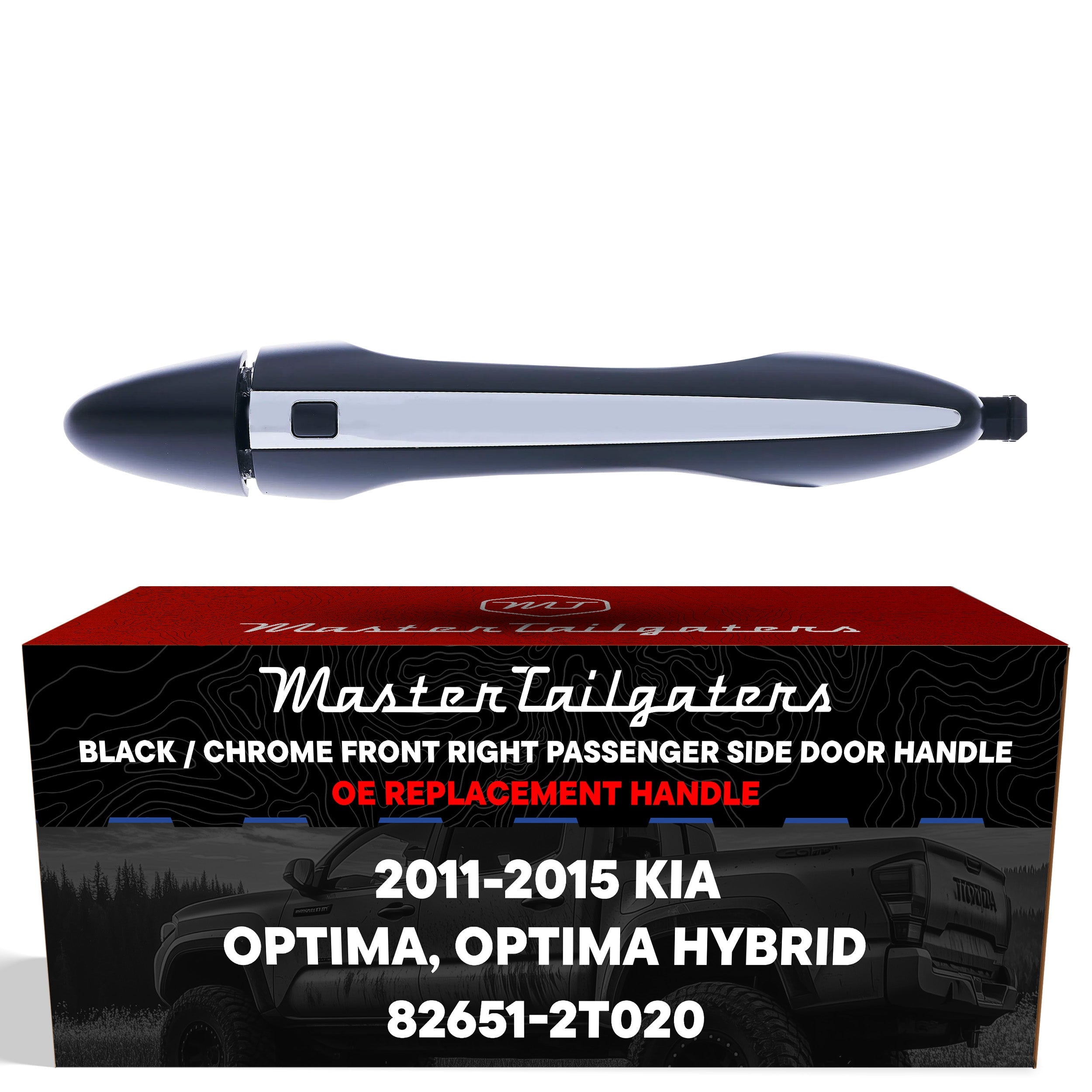 Exterior Door Handle Black/Chrome Replacement for Kia Optima (2011), Optima Hybrid (2011-2015) OE Part # 82651-2T020 | Front Right Passenger Side