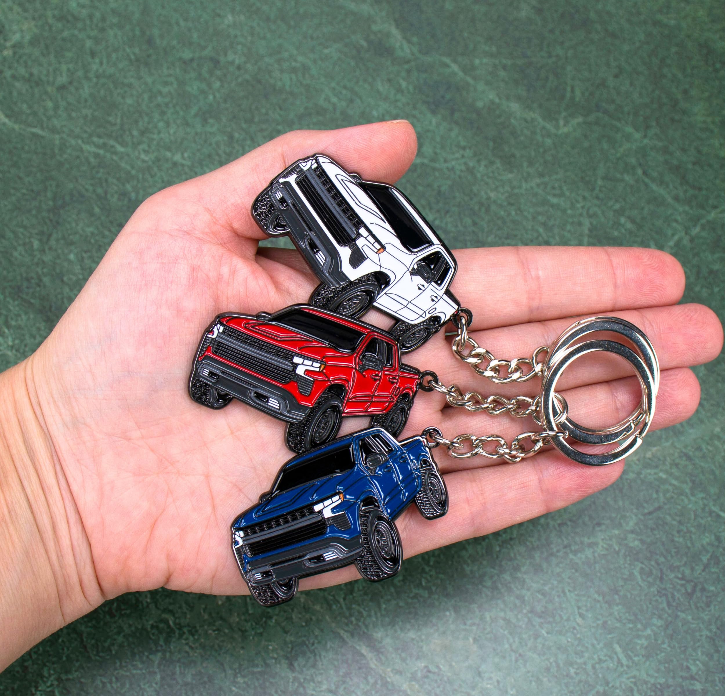 FOUR WHEEL BEAST Chevy Keychain - Metal Toy Truck Accessories for Silverado 1500 - Northsky Blue - 2" x 1.5"