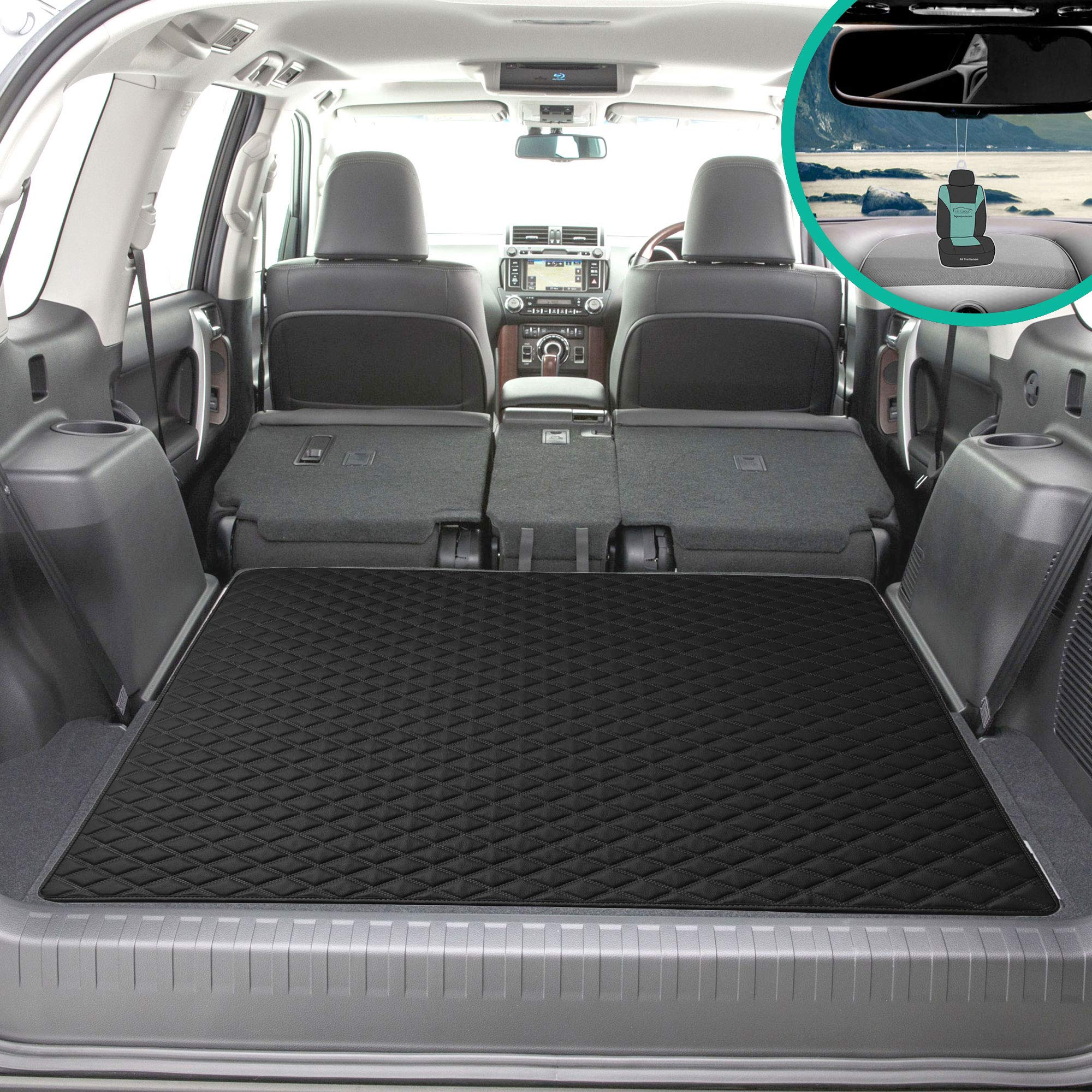 Fh Group F16501 Deluxe Heavy-Duty Faux Leather Multi-Purpose Cargo Liner, Diamond, 46   , Black Color W. Gift- Fit Most Car, Tru