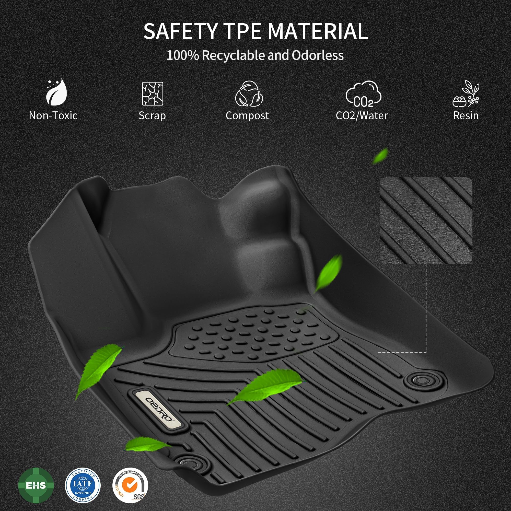 oEdRo Floor Mats for 2002-2008 Dodge Ram 1500, 2003-2009 Ram 2500/3500, Black TPE All Weather Liners