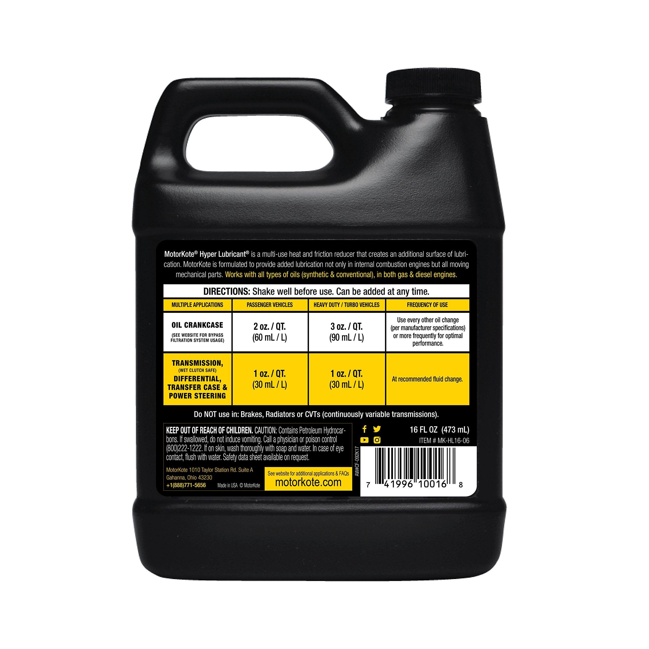 Motorkote Hyper Lubricant Engine Treatment, 16-Ounce, MK-HL16-06, Effective Engine Protection