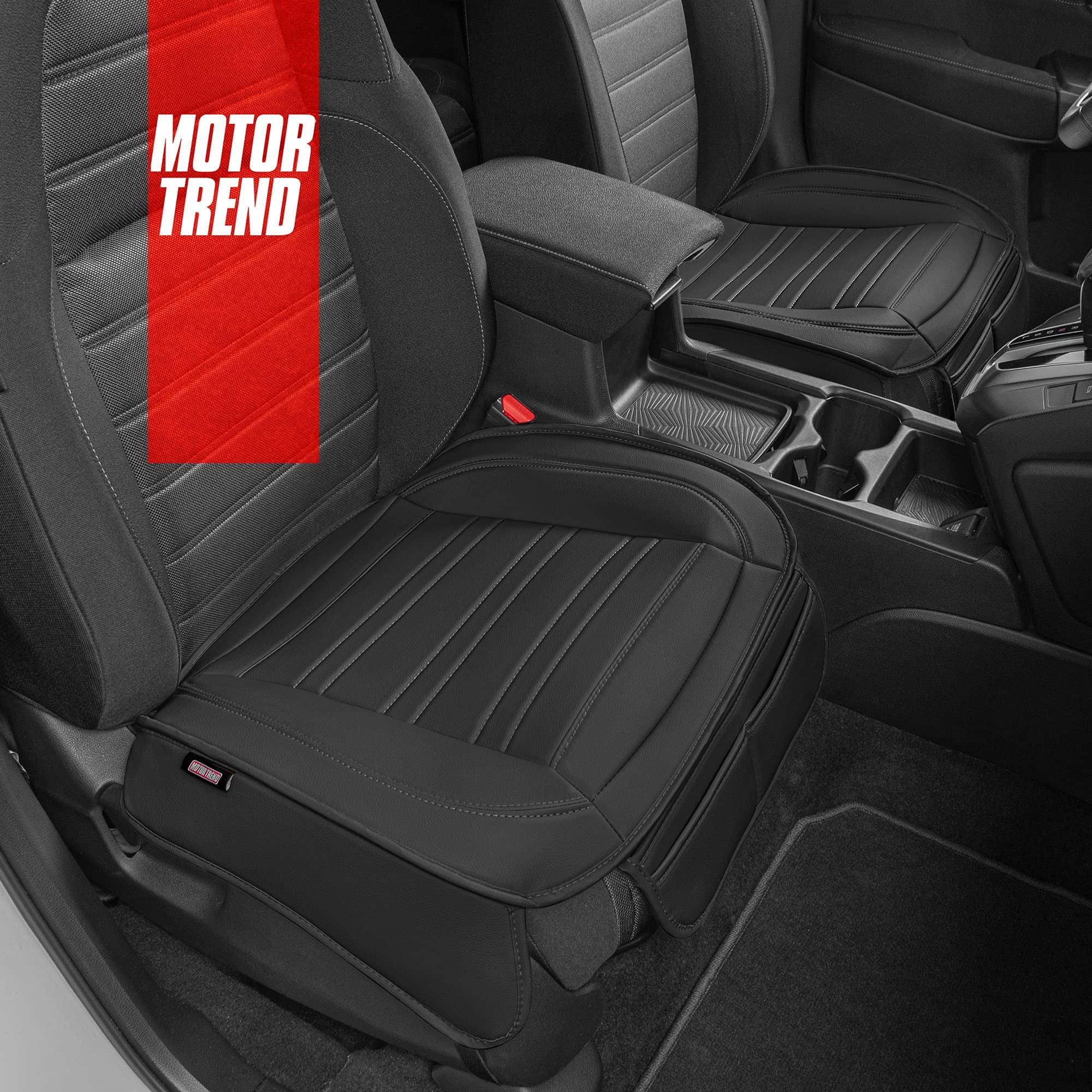 Motor Trend Faux Leather Seat Covers for Cars, Trucks, SUVs - 2-Pack Black, Padded with Storage Pockets, Model MTSC-420