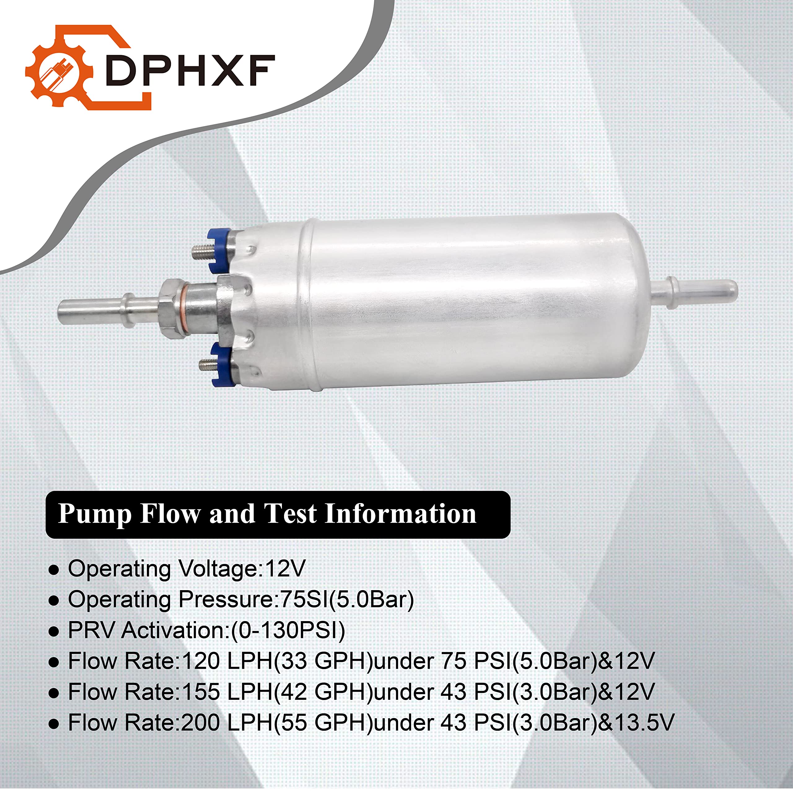 Dphxf 12V Gasoline Inline High Pressure Fuel Pump ,200Lph High Flow 125Psi,16.4 Feet Of Super Suction Power,Universal Replacemen