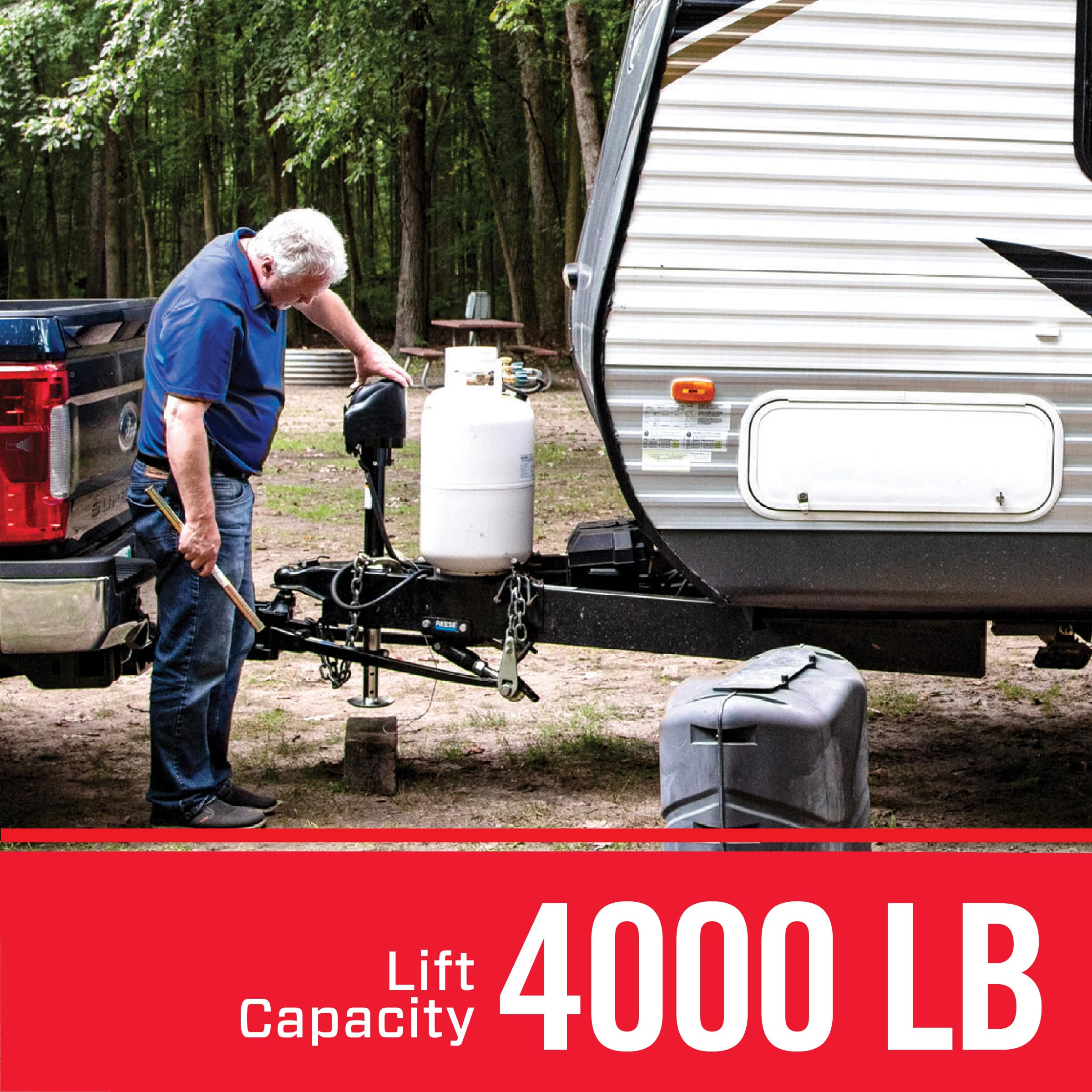 Bulldog Powered Drive A-Frame Electric Trailer Jack, 4000 lbs Capacity, Alloy Steel, Model 500199, Black, 22" Travel, 3 LED Lights