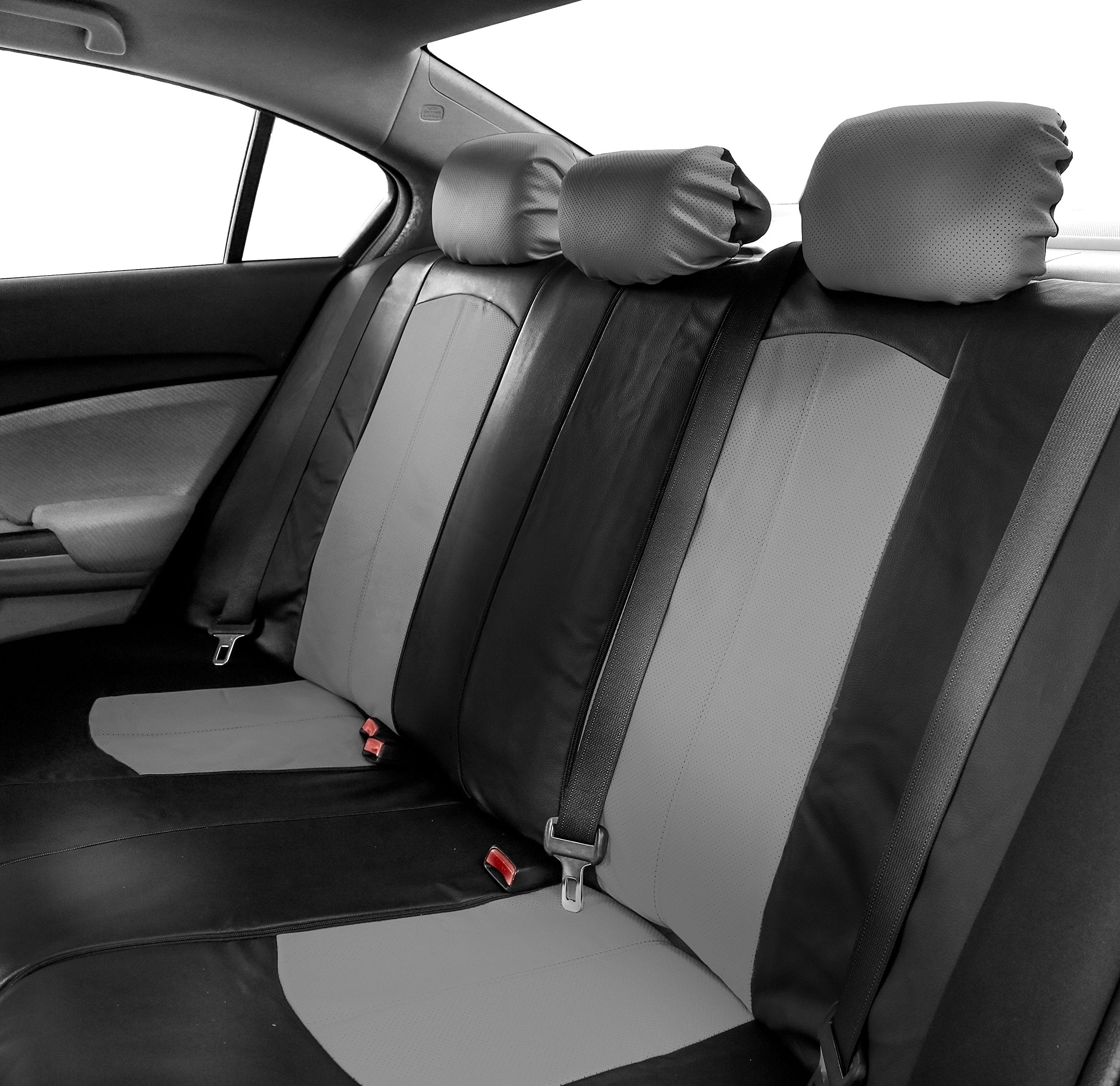 FH Group Highest Grade Faux Leather Split Bench Seat Cover, Rear Set - Universal Fit for Cars Trucks & SUVs (Gray/Black) PU00801