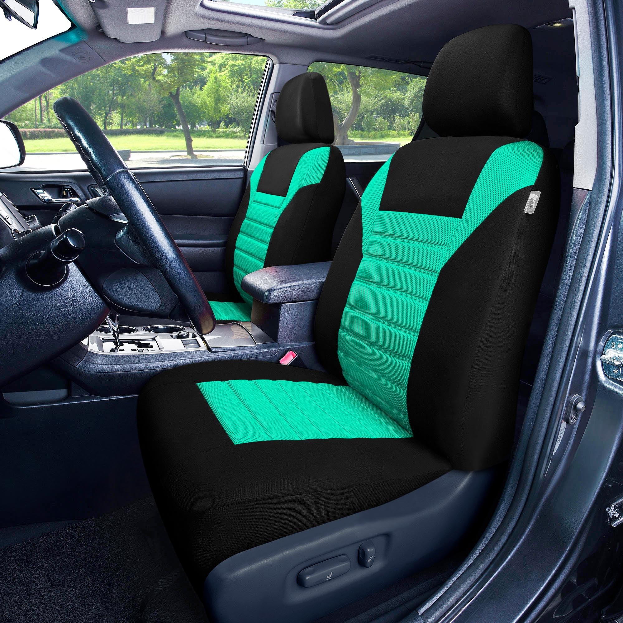 Fh Group Front Set Premium Mint 3D Air Mesh Car Seat Covers For Low Back Car Seats With Removable Headrest, Universal Fit, Airba