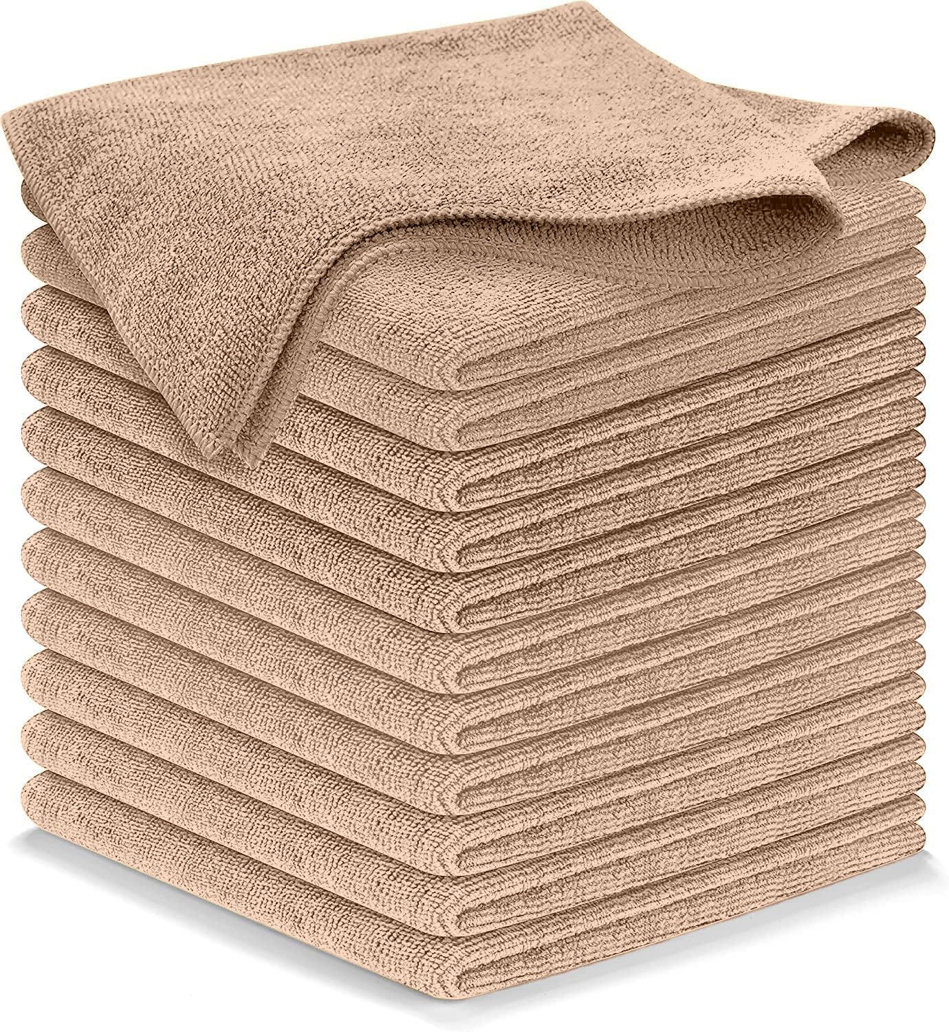 USANOOKS Microfiber Cleaning Cloth - Beige - 12Pcs (12.5x12.5 inch) High Performance - 1200 Washes, Ultra Absorbent Car Towel Tr