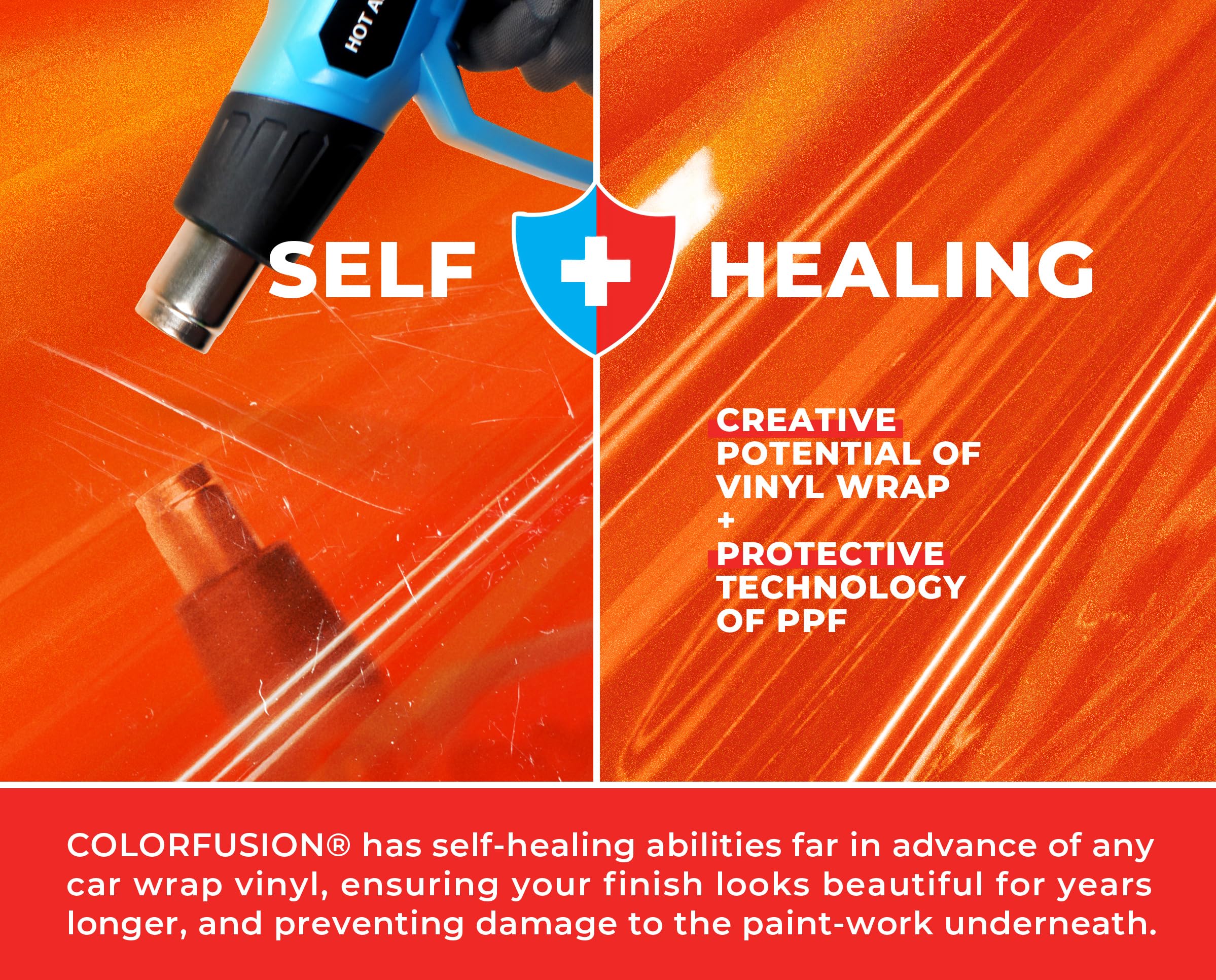 VViViD ColorFusion Gloss Flame Orange PPF Vinyl Car Wrap, 6ft x 5ft, Dry Apply, Polyurethane (PU)