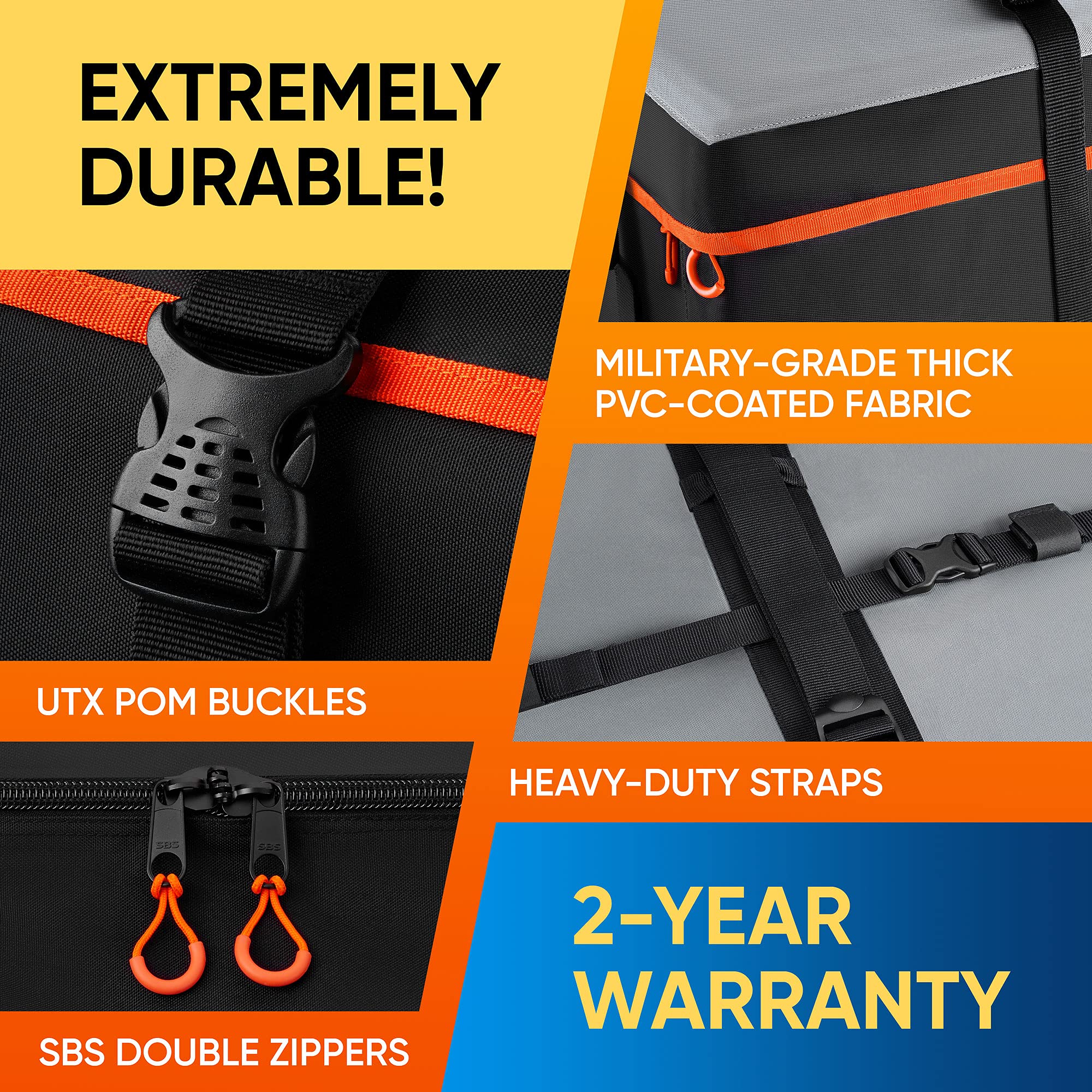 BagMate Military-Grade Waterproof Roof Bag - XXL 23 Cu. Ft. Cargo Carrier, PVC, Black, Model RBM-CRB, Includes 4 Door Hooks and Extra Strap