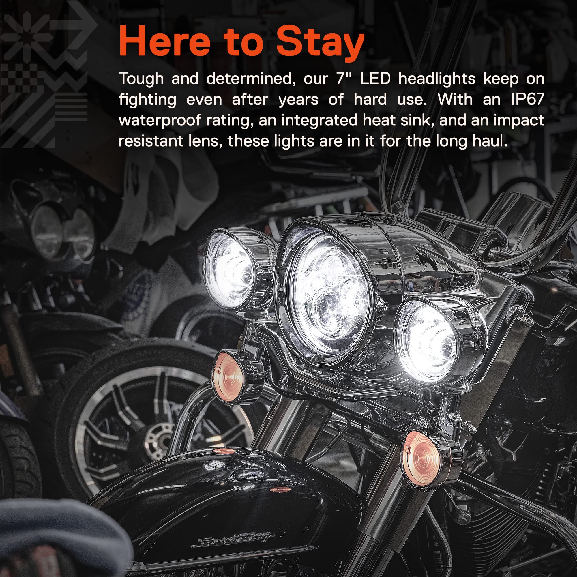 TRUE MODS 7'' LED Harley Head Light [Chrome-Finish] [HALO DRL] [4500 Lumen] [H4 Converter Plug] [Built-In CANBus] Headlight for
