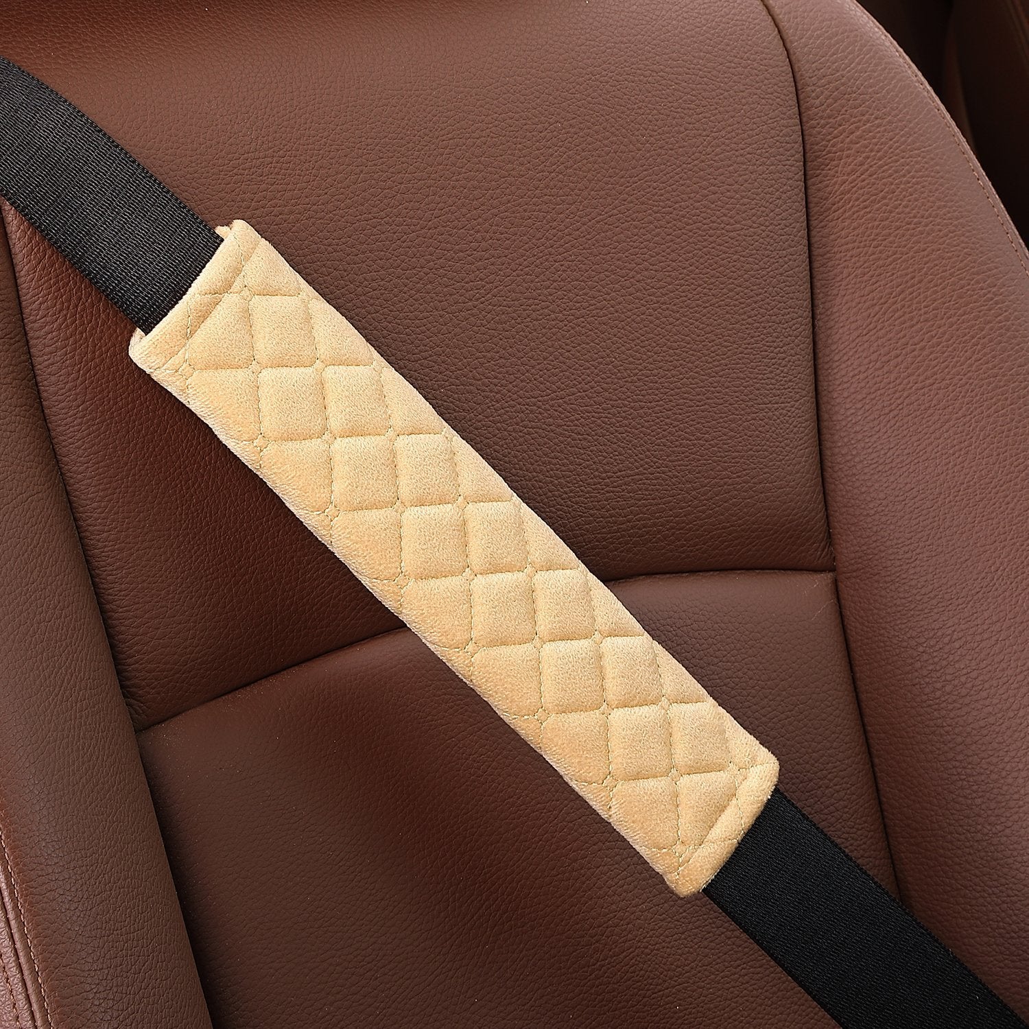 Mikafen 4 Pack Universal Car Seat Belt Pads, Adult Seat Belt Shoulder Strap Covers Harness Pad For Car/Bag,Soft Comfort Helps Protect You Neck Shoulder From The Seat Belt Rubbing (4Pack-Beige)
