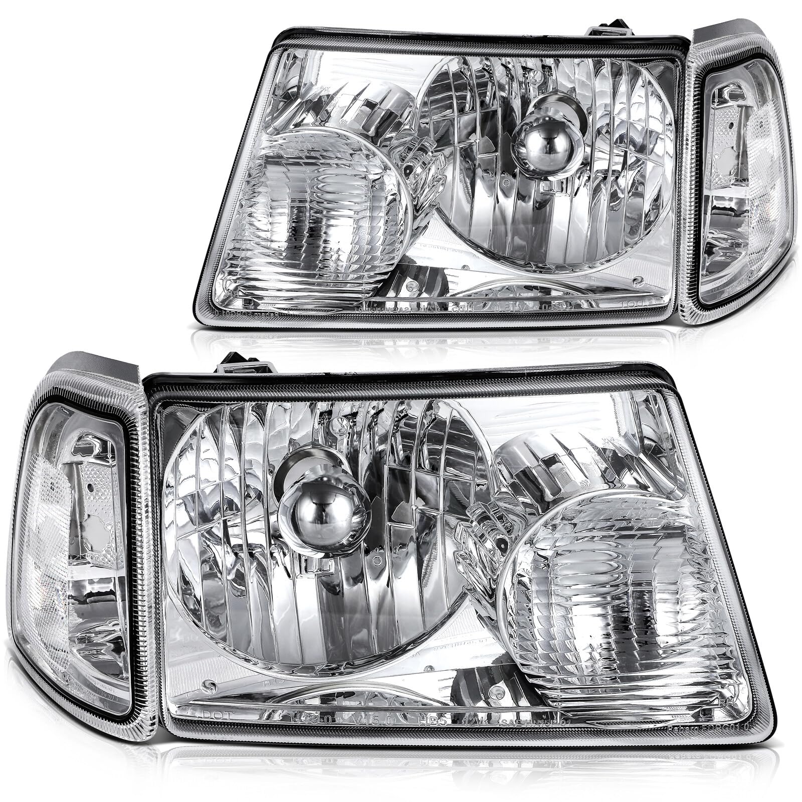 LBRST Headlight Fit 2001-2011 for Ranger Chrome Housing Clear Reflector Pair Headlight Assembly FO2503173