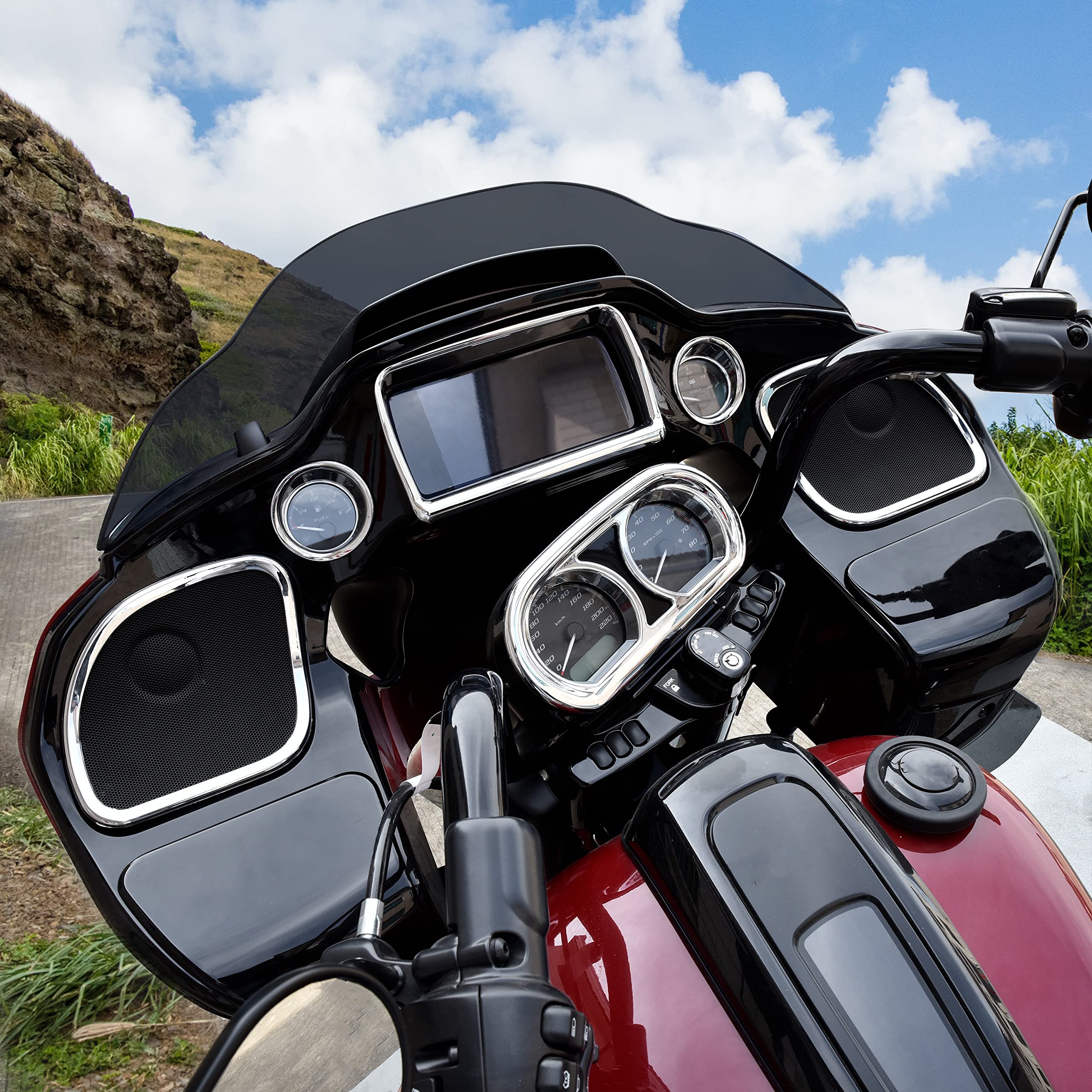 VEISUTOR Inner Fairing Trim Kit for 2015-2022 Road Glide, Chrome Speedometer Gauge Covers, Black Plastic, Model VST-010103-021