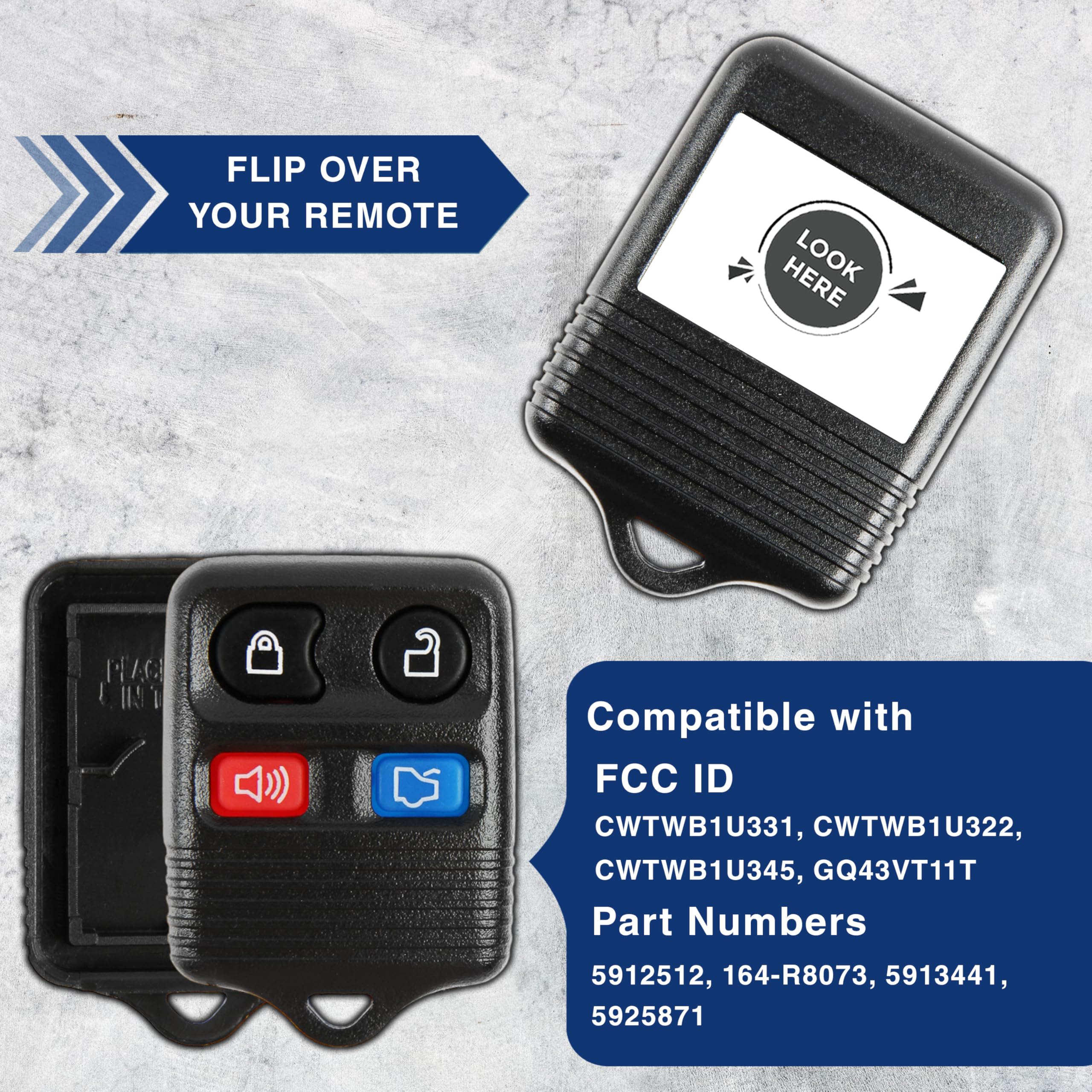 KeylessOption Just The Case Keyless Entry Remote Car Key Fob Shell Replacement - Black (Pack of 2)