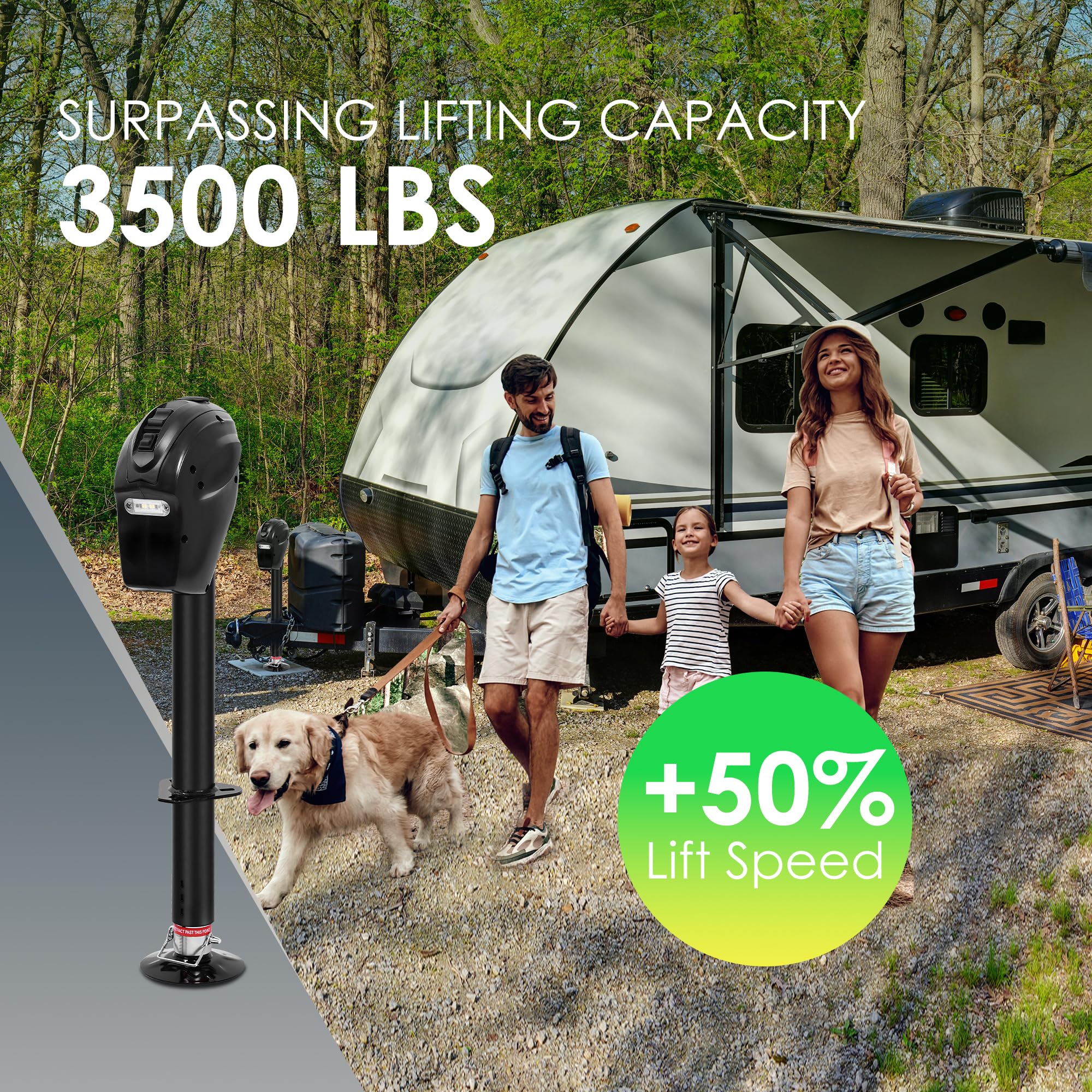 POLESTAR Electric Trailer Jack 5000lbs with Touch Panel & LED Light - Black, Model 10201096, 12V DC A-Frame Tongue Jack for RVs