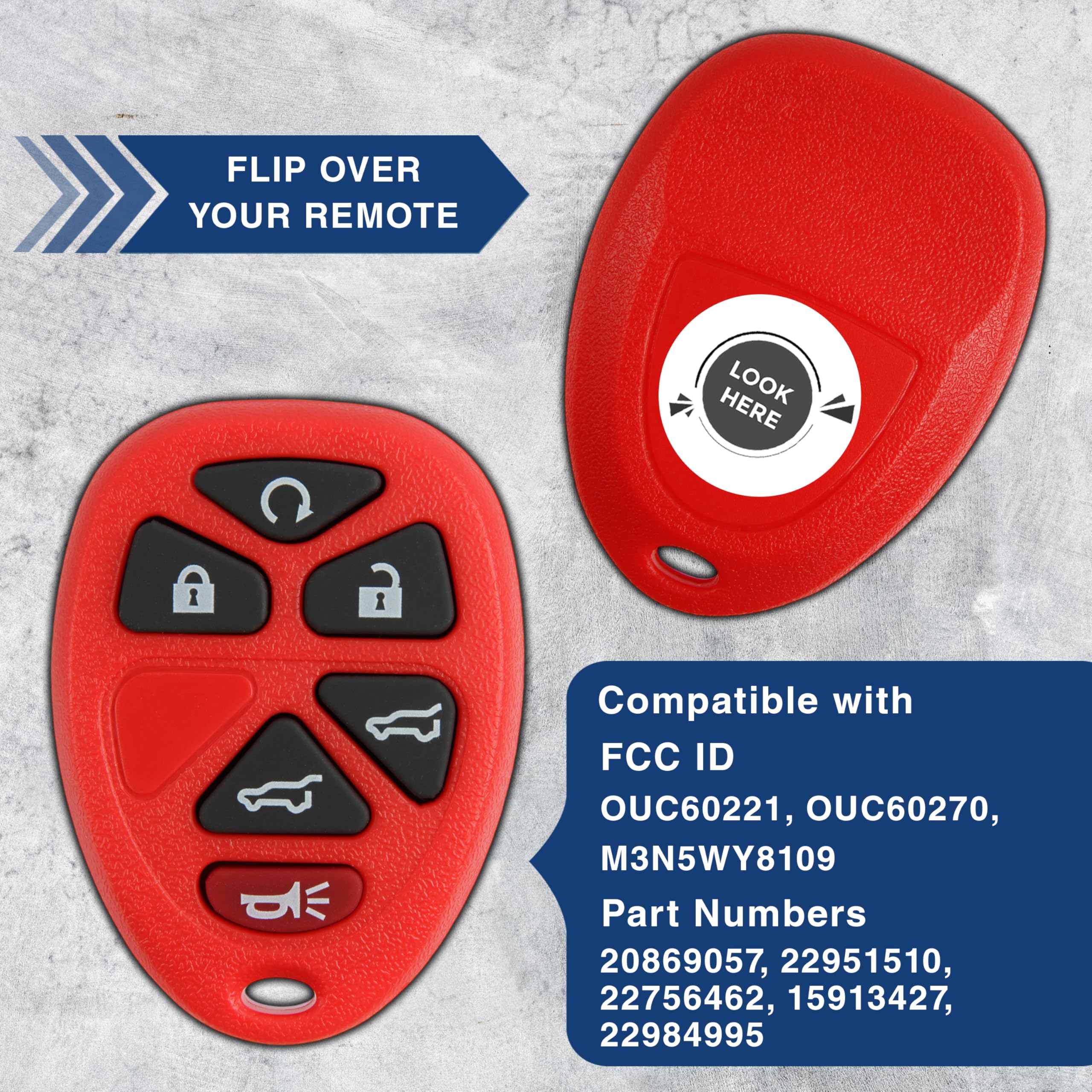 Keylessoption Keyless Entry Remote Control Car Key Fob Replacement For 15913427 -Red (Pack Of 2)