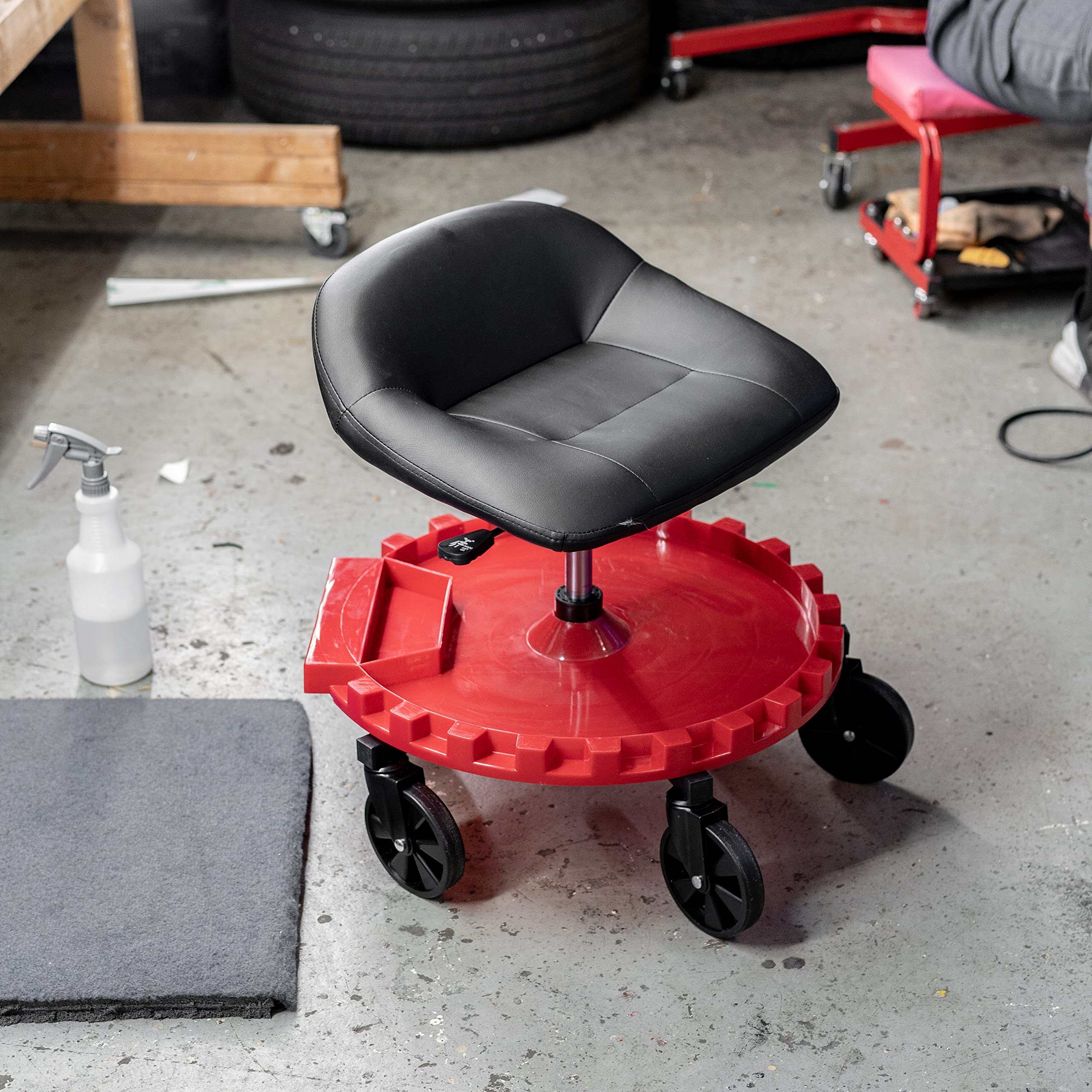 Traxion 2-230 Monster Rolling Padded Mechanic Stool Seat Garage Shop Roller Work Chair with Wheels and Tool Tray, Heavy-Duty 400