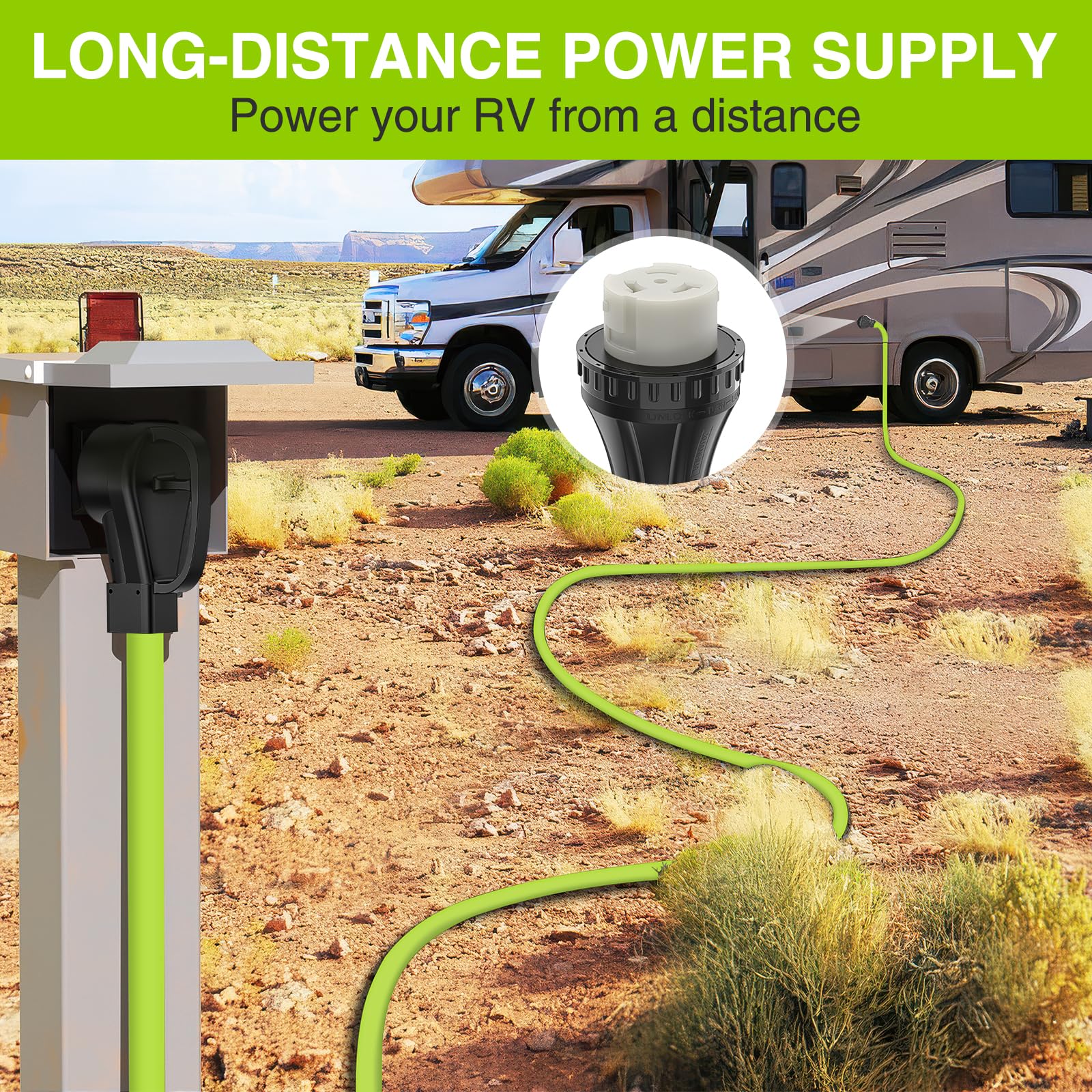 Nilight 50Ft 50 Amp Rv Locking Extension Cord 250V Heavy Duty 6/3+8/1 Gauge Pure Copper Stw Wire Ul Etl Listed 4 Prong 14-50P Ss