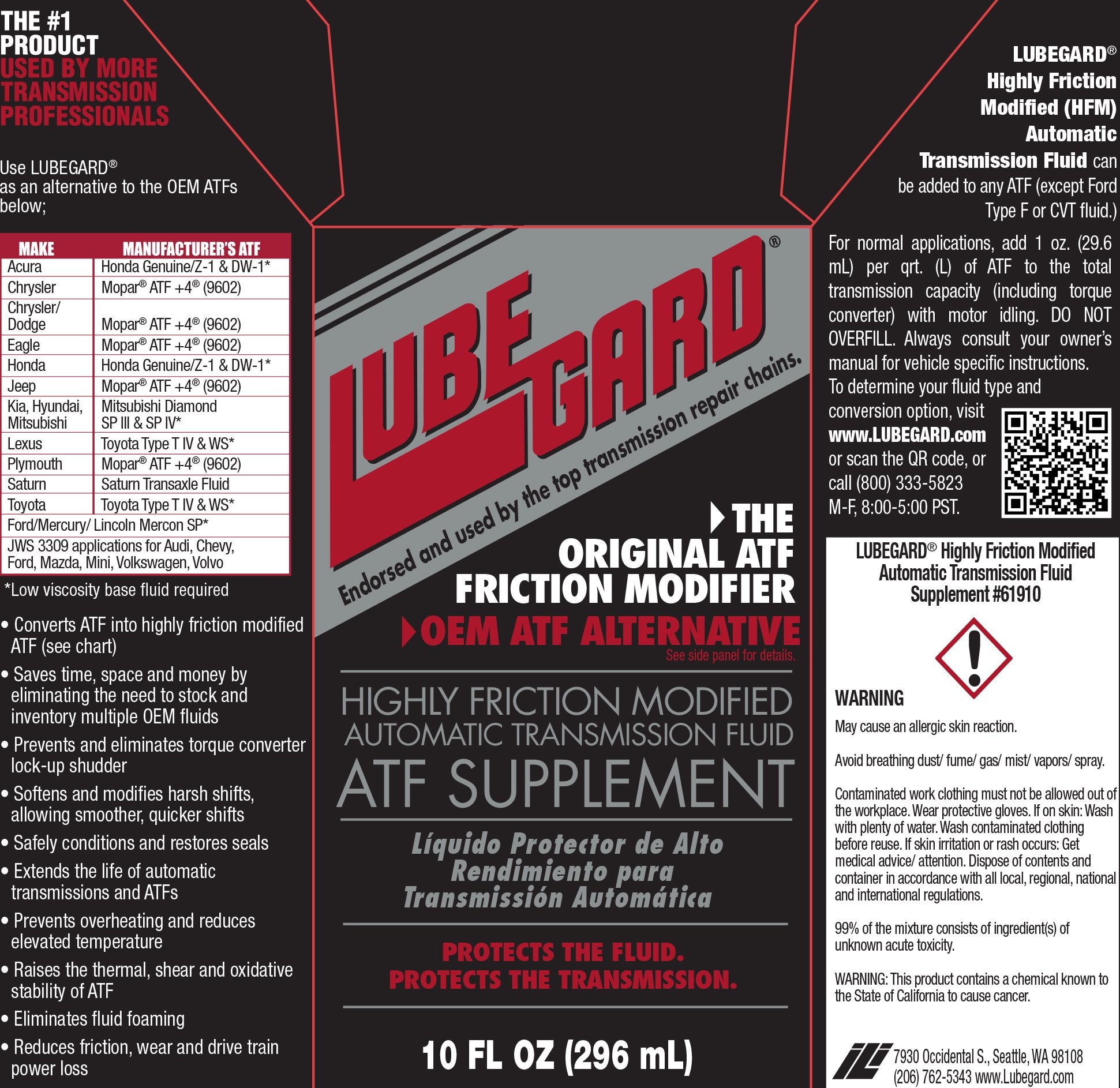 Lubegard 61910 ATF Supplement - Highly Friction Modified, 10 oz. (Pack of 1)