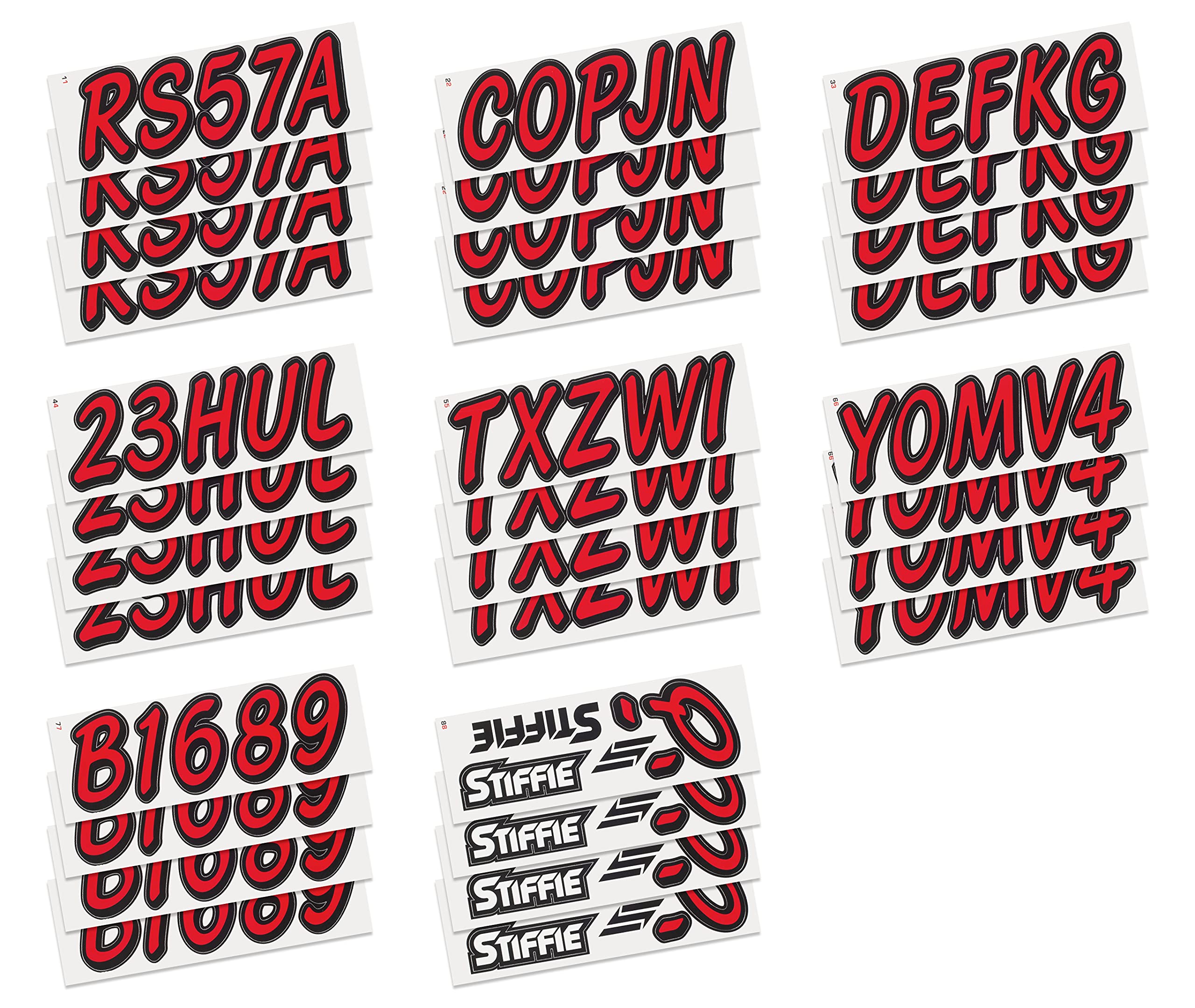 Whipline Solid Red/Black 3 Alpha-Numeric Registration Identification Numbers Stickers Decals For Boats & Personal Watercraft