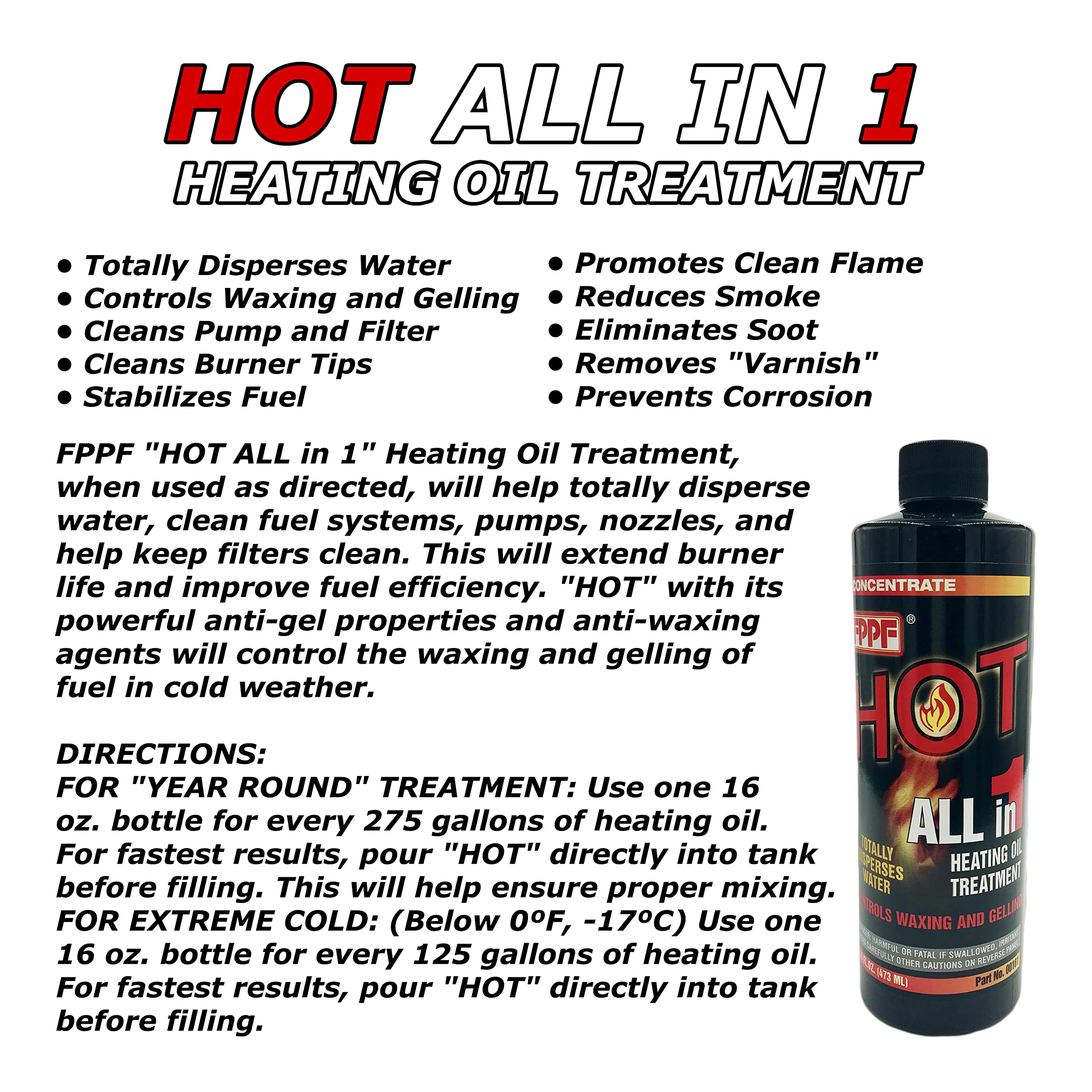 FPPF Chemical Co 4-in-1 Heating Oil Treatment, 16 OZ, Pack of 2 Bottles, Standard