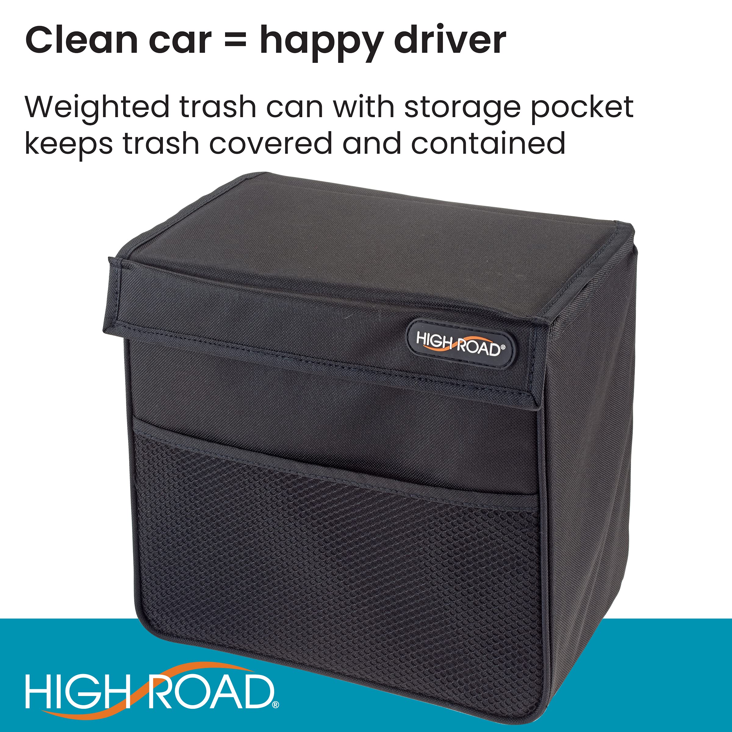 High Road Car Trash Can - Weighted, Leakproof, 2 Gallon, Medium Size, Black - Model HR-TSTANDXL