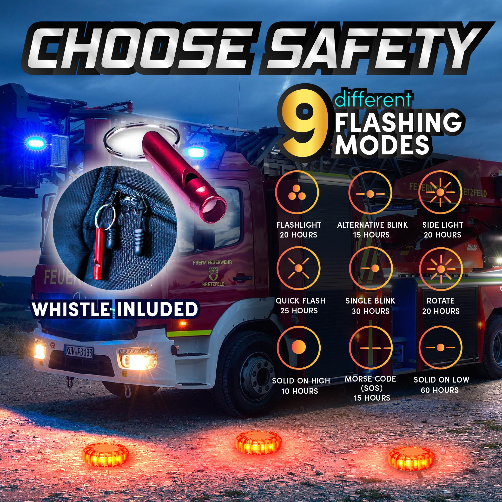 Marcala 4-Pack Rechargeable Led Emergency Road Flares | Large 1200Mah Battery For Longer Run Time | Red Diode Road Emergency Light For High Visibility | Rechargeable Led Flares W/Included Usb-C Cable