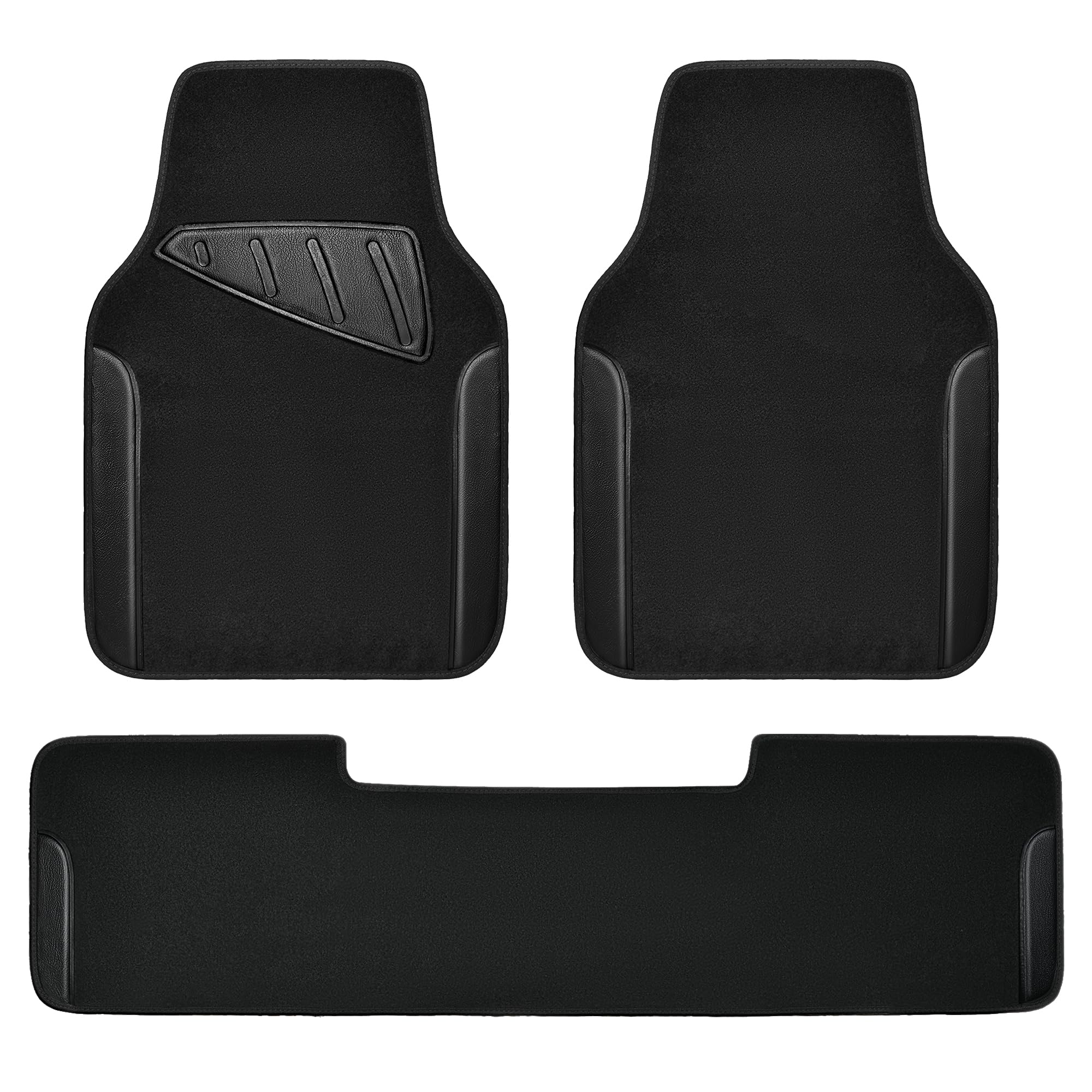Car Pass Waterproof Universal Faux Leather 3Pcs Car Floor Mats, Black Car Mats Fit For Suv,Vans,Sedans, Trucks,Set Of Vehicles Car Carpet With Driver Heel Pad And Anti-Slip Nibs Backing (Black 3Pcs)