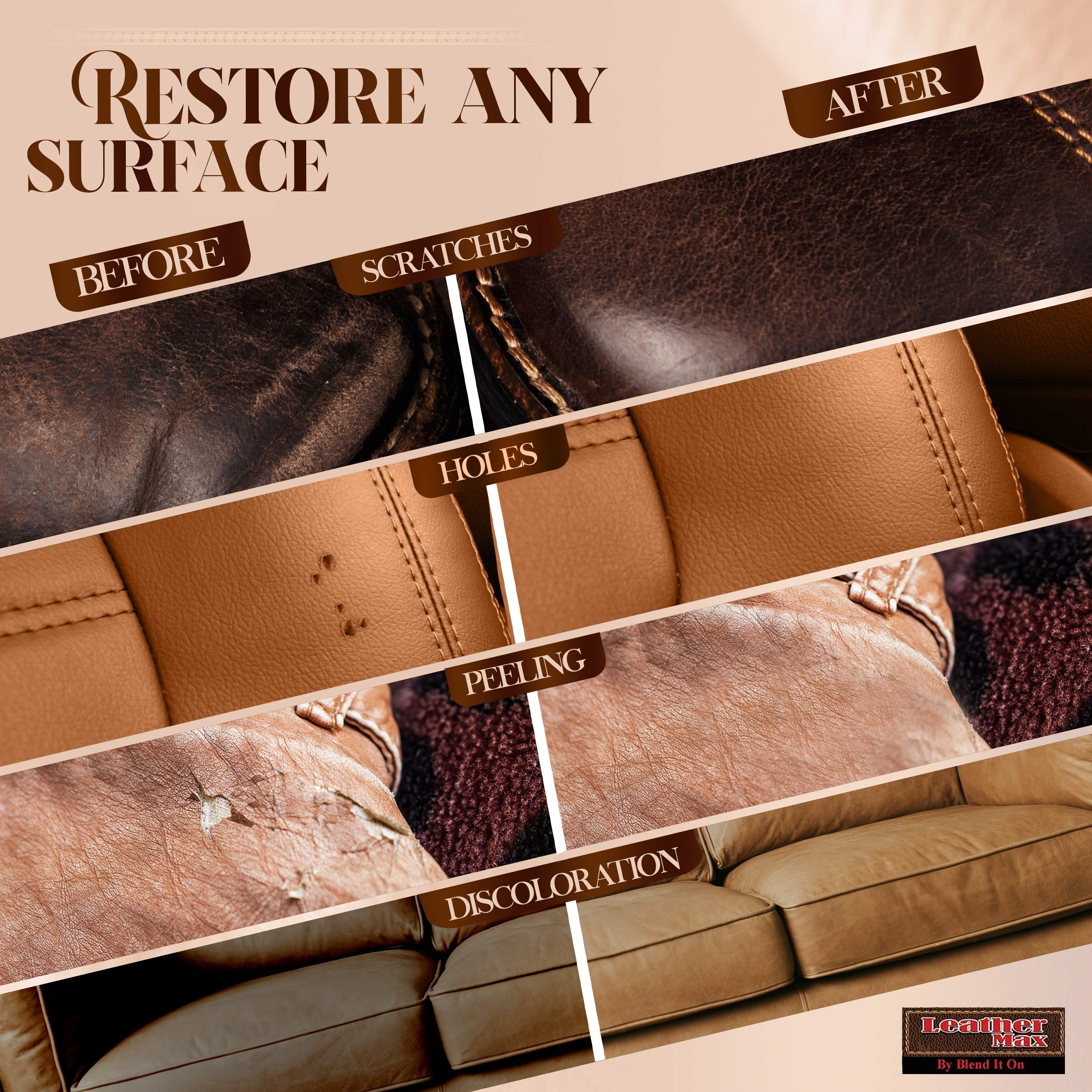 Leather Max Dark Brown Mix - Vinyl And Leather Repair Kit - Restorer Of Your Furniture, Jacket, Sofa, Boat Or Car Seat, Easy Ins