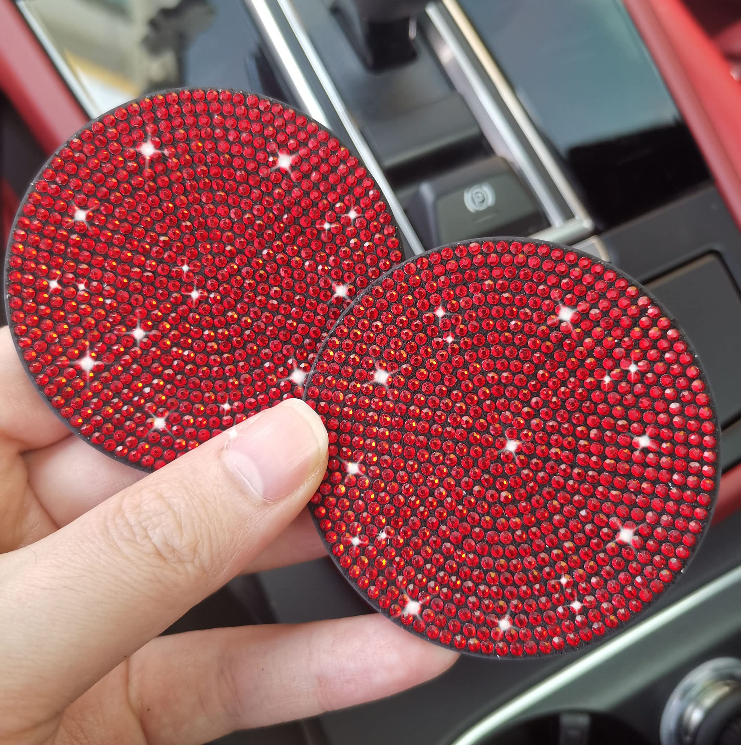 Nbtepem 4Pcs Bling Car Cup Holder Coaster, 2.75 Inch Anti-Slip Shockproof Universal Fashion Car Coasters Insert Bling Crystal Rh
